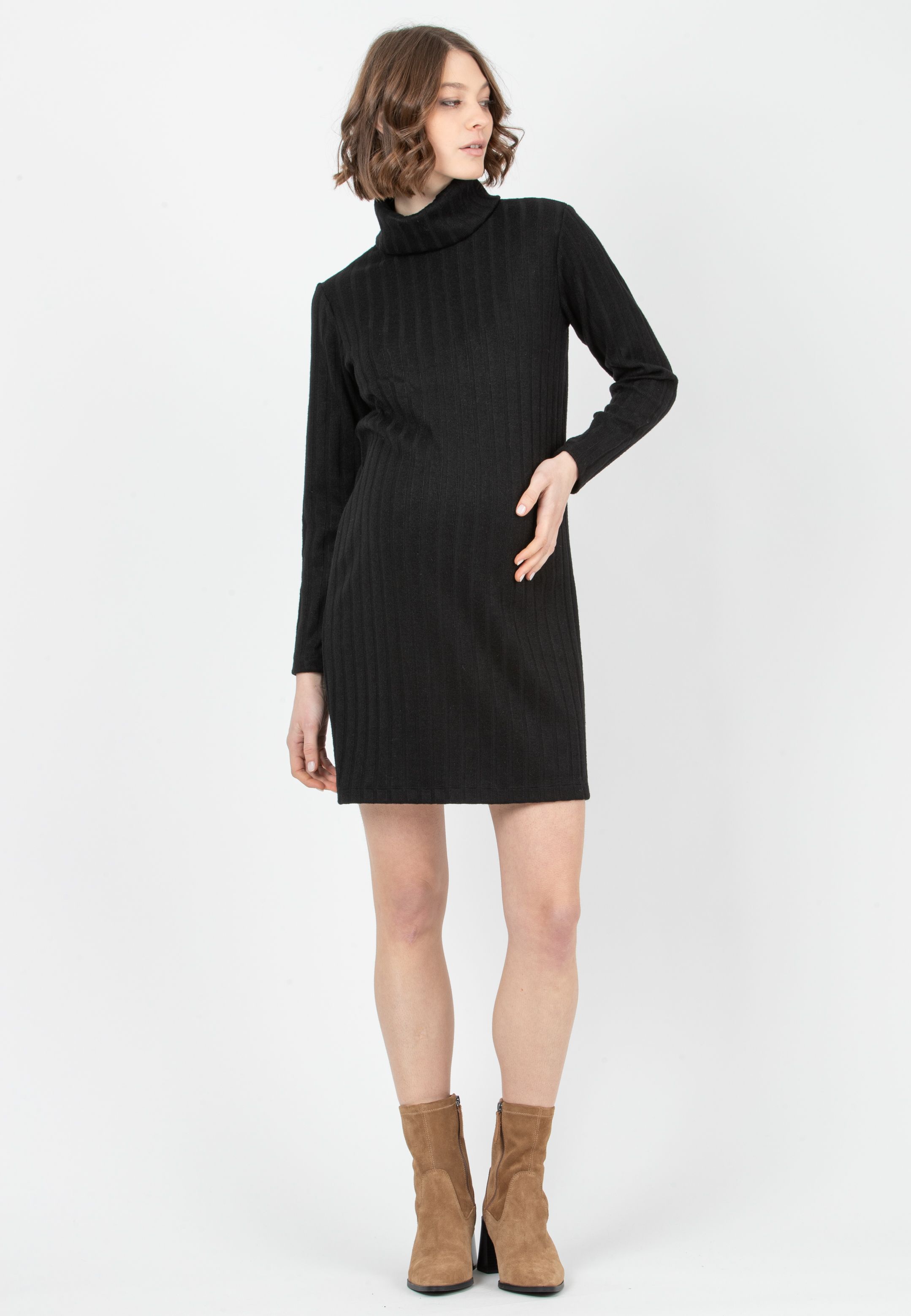 SHEILA - Abito Premaman in Maglia a Coste Larghe (Nero, XS)