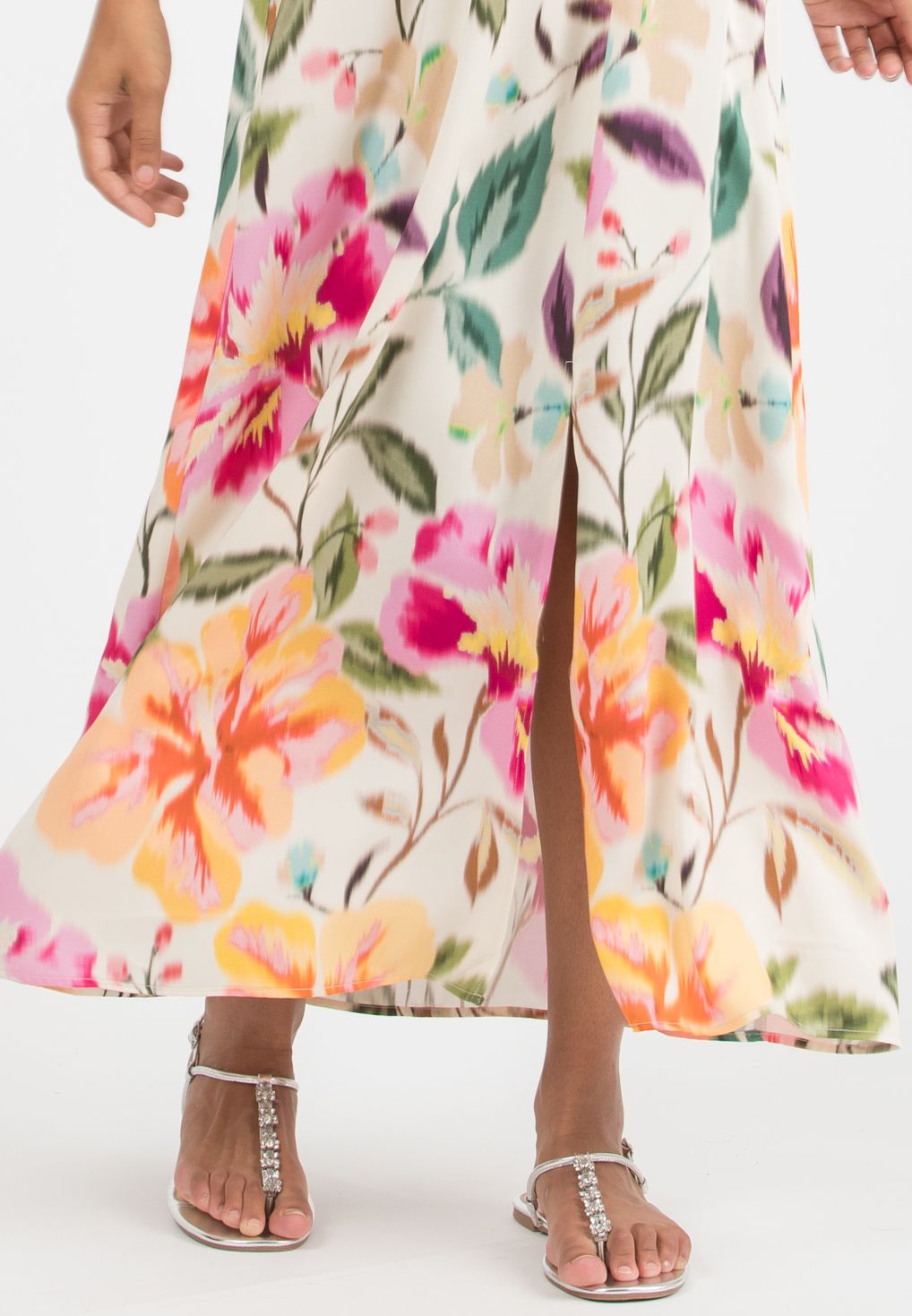 BELEN MAXI - Abito Premaman & Allattamento in Raso di Viscosa Stampato (Fuxia, S)