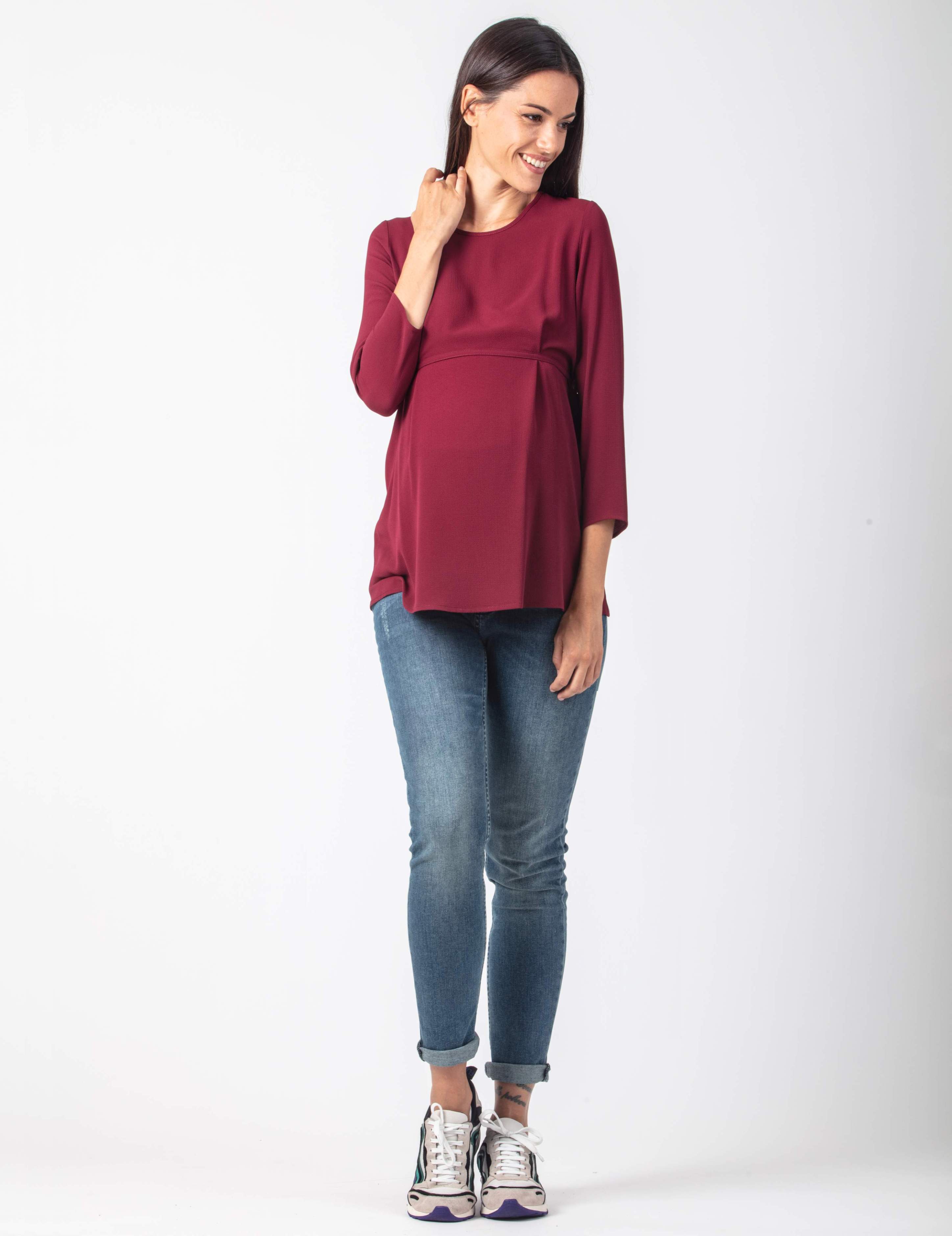 LUCY - Maternity Blouse with Front String (Bordeaux, XS)