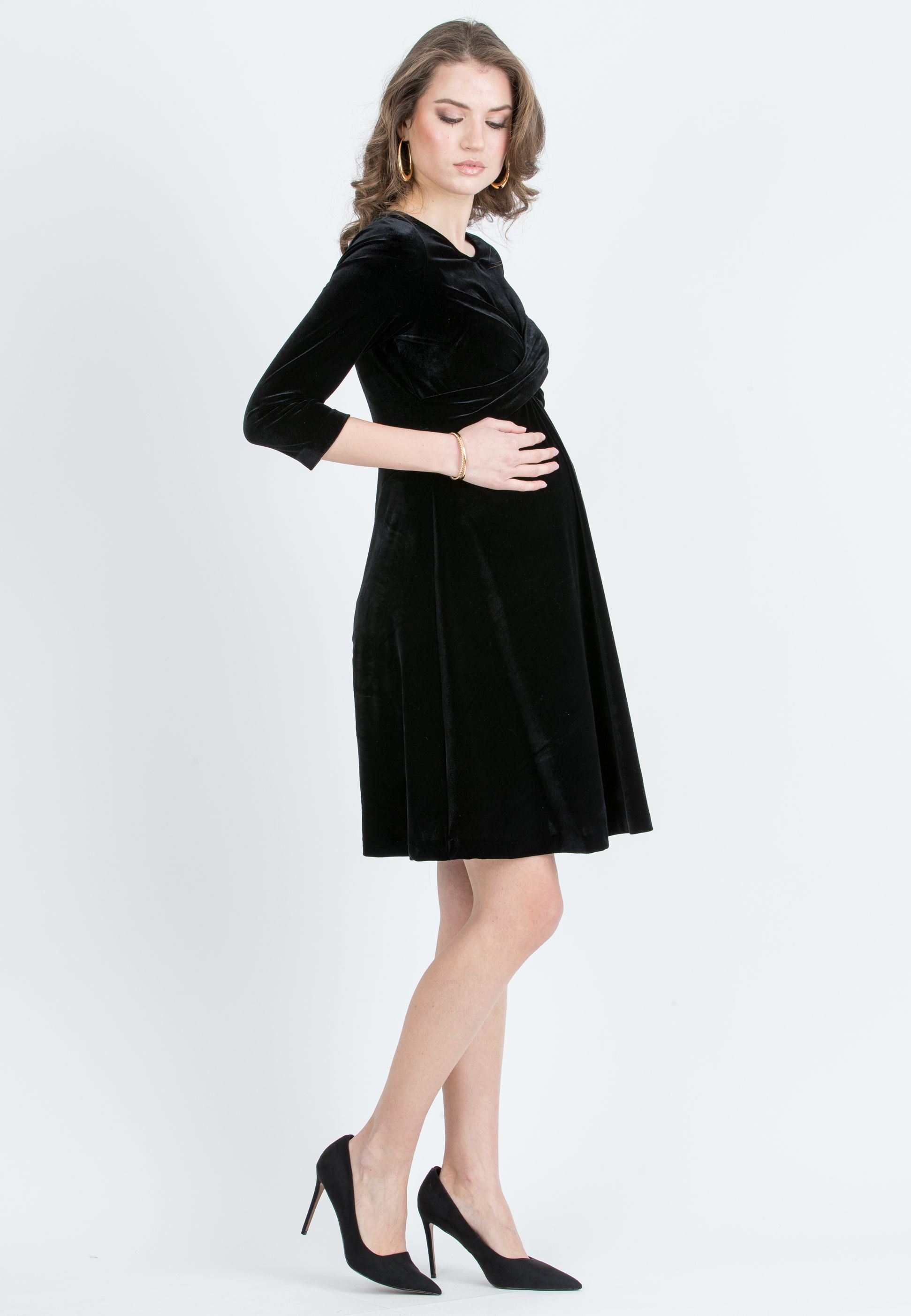 CAROLINE – Abito Premaman in Velluto con Nodo Frontale (Nero, XS)