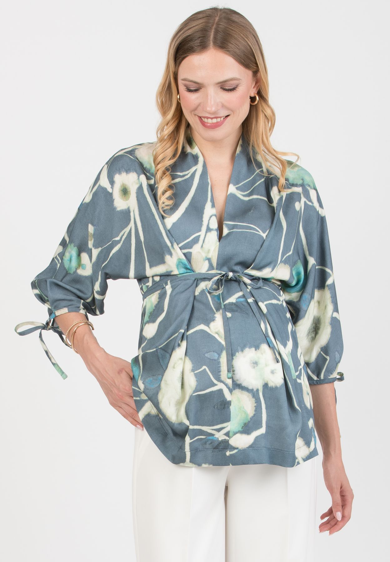 VIOLA M – Casacca Kimono Premaman in Viscosa con Laccetti (Denim)