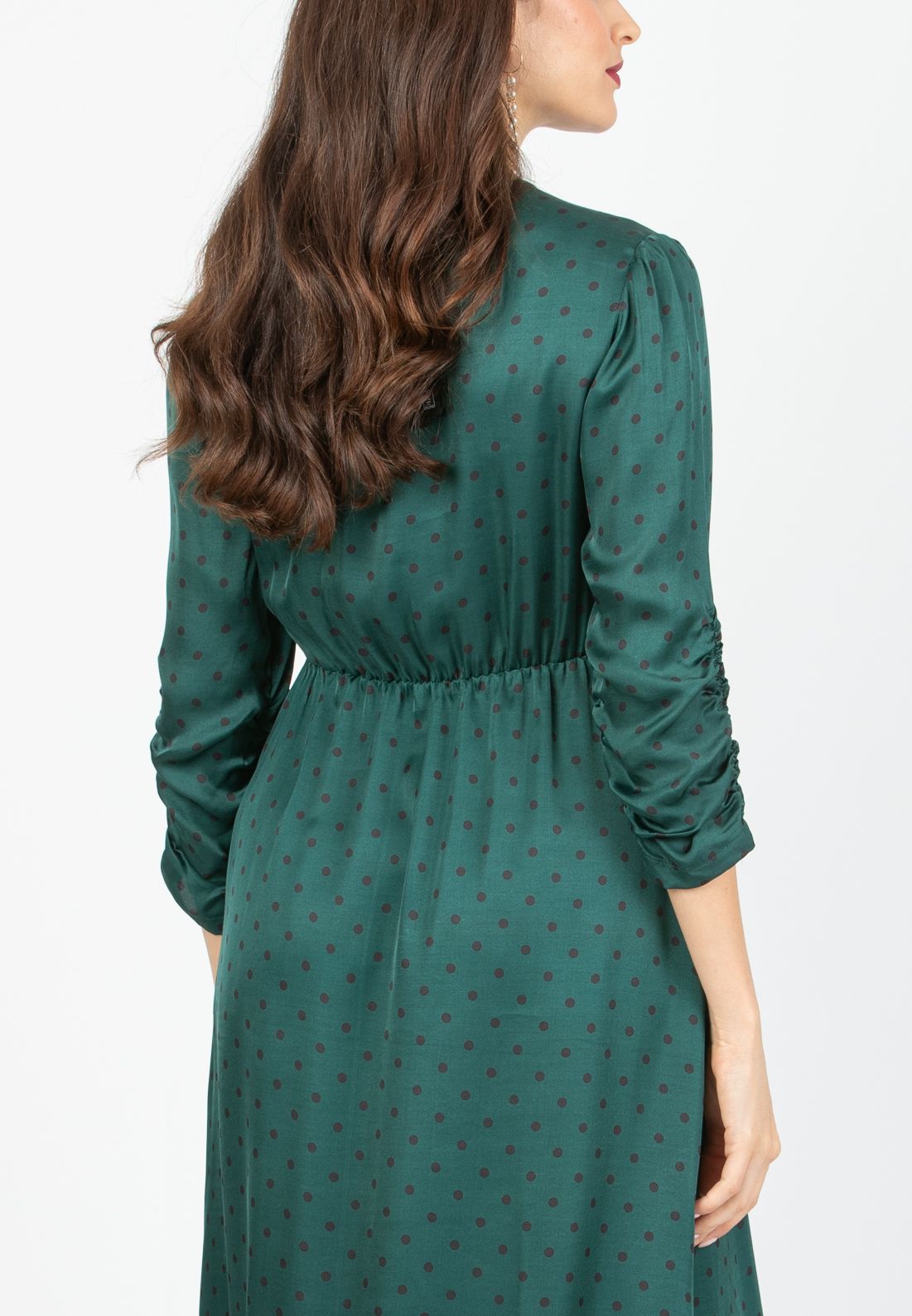 BELEN M/L - Abito Premaman & Allattamento in Viscosa a Pois con Corpino Annodato e Maniche 3/4 (Verde, XS)