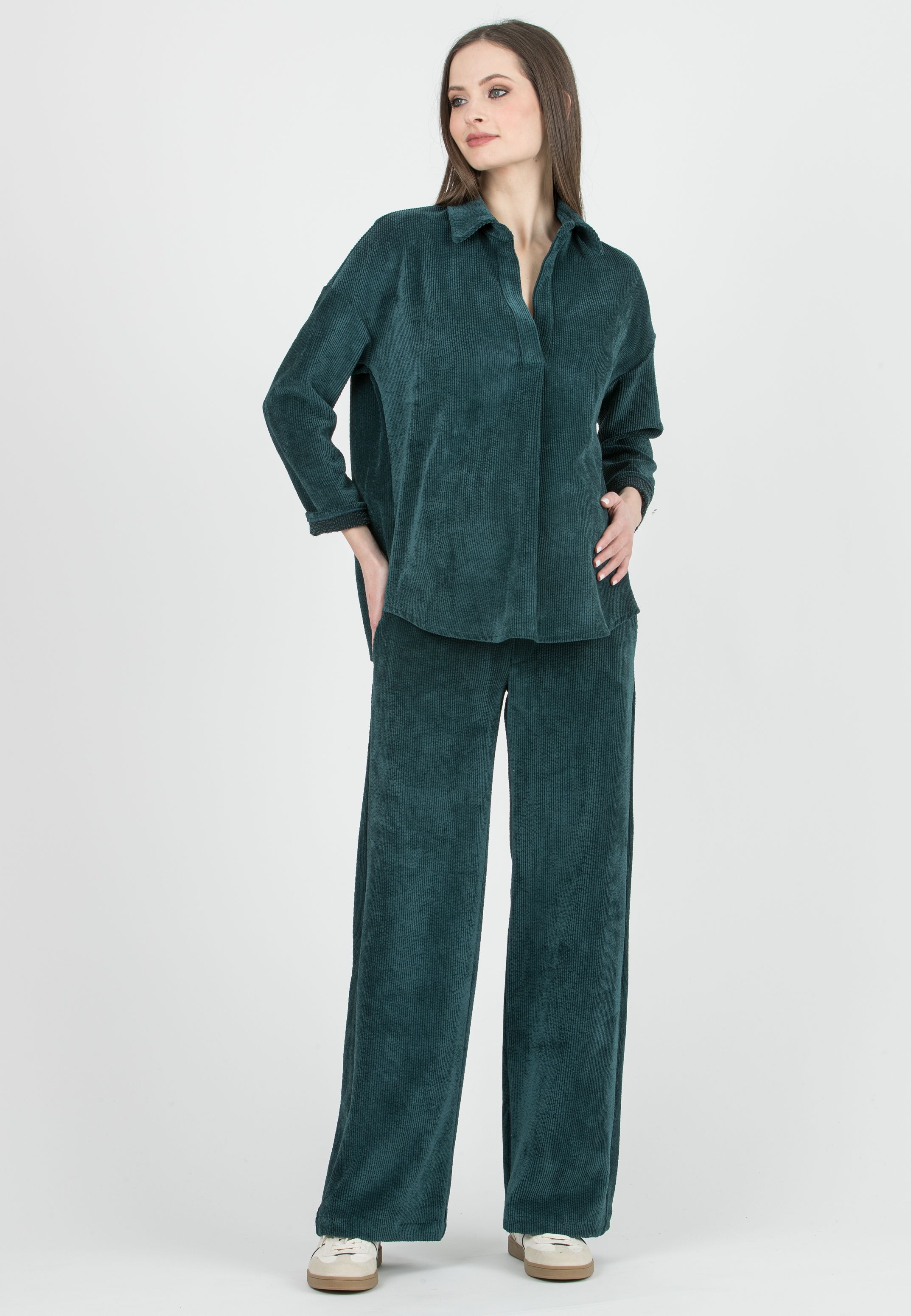 WINONA - Pantalone Premaman Palazzo in Velluto a Coste (Verde Scuro)