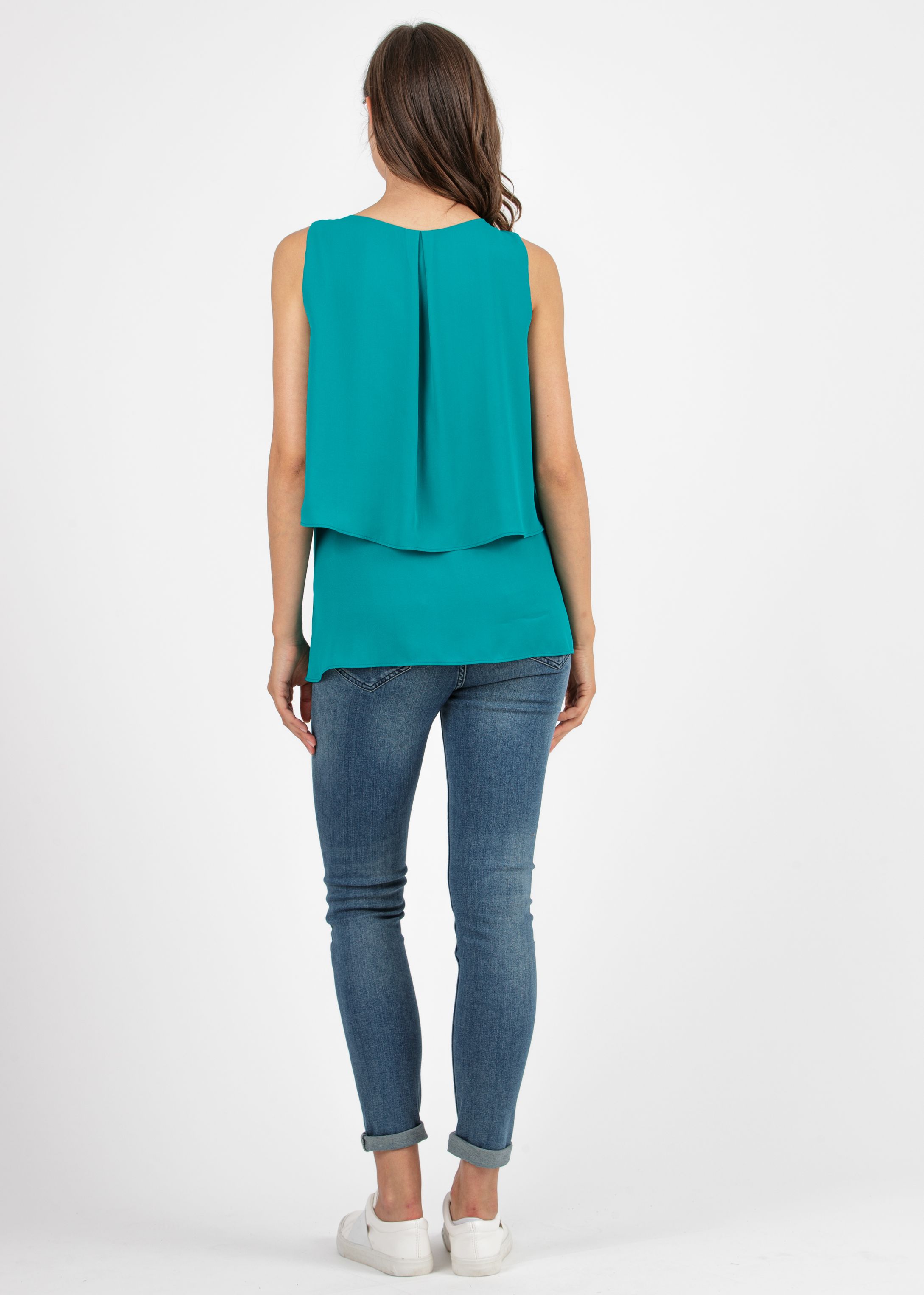 Canotta Premaman & Allattamento in Chiffon con Corpino Svasato (Smeraldo, XS)