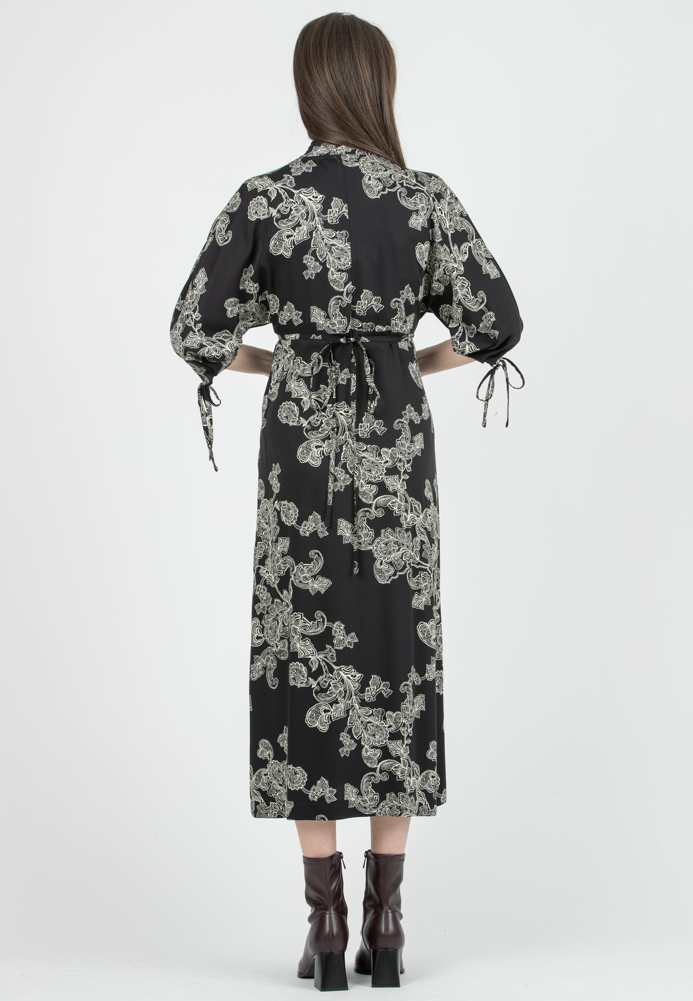 VIOLA - Maternity Kimono Dress in Viscose with Ties (Nero)