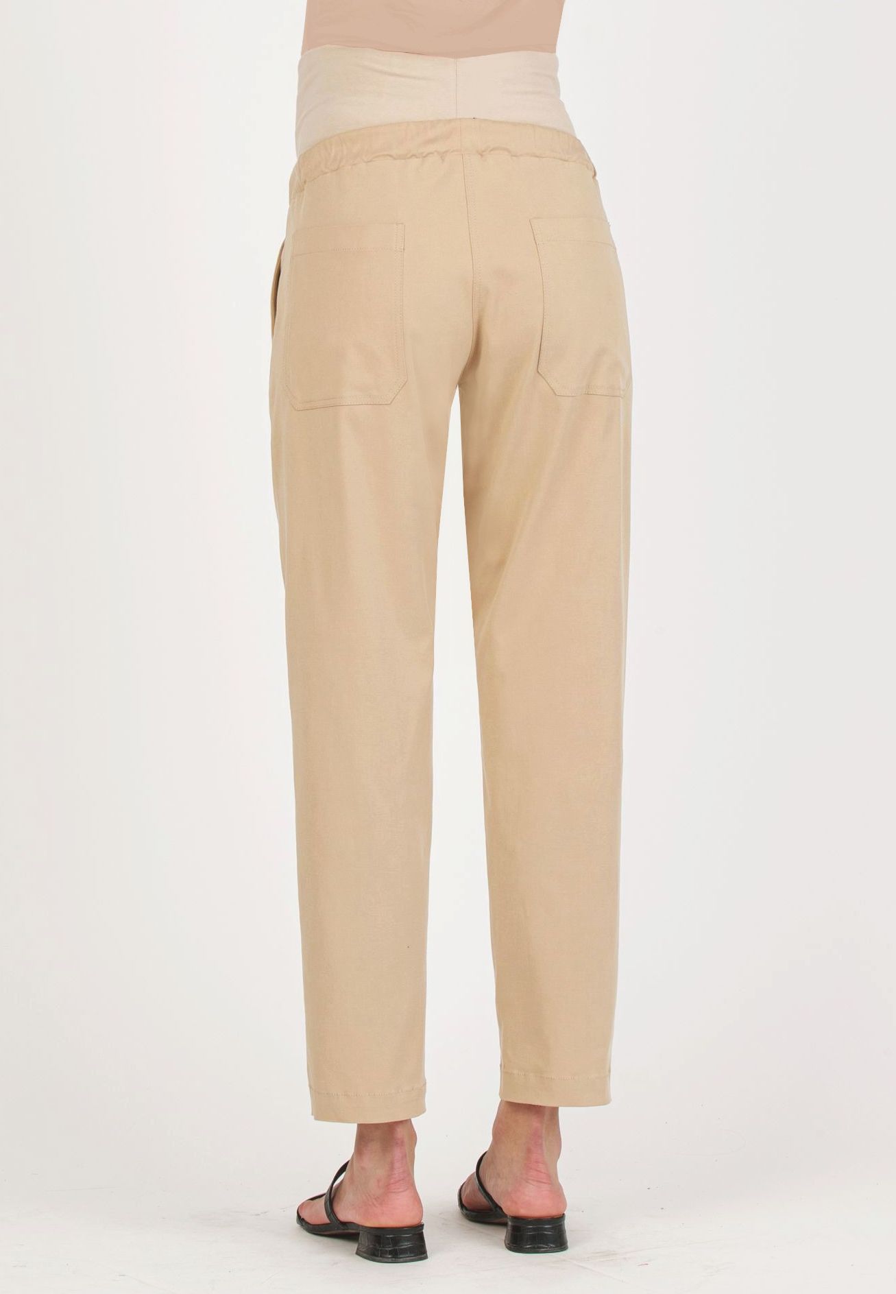 STEPH - Pantalone Premaman in Morbida Gabardina di Tencel (Beige, XS)