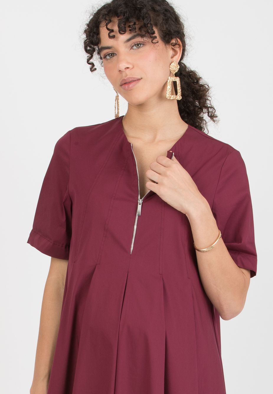 JULIET - Abito Premaman & Allattamento in Cotone Stretch (Bordeaux, XS)