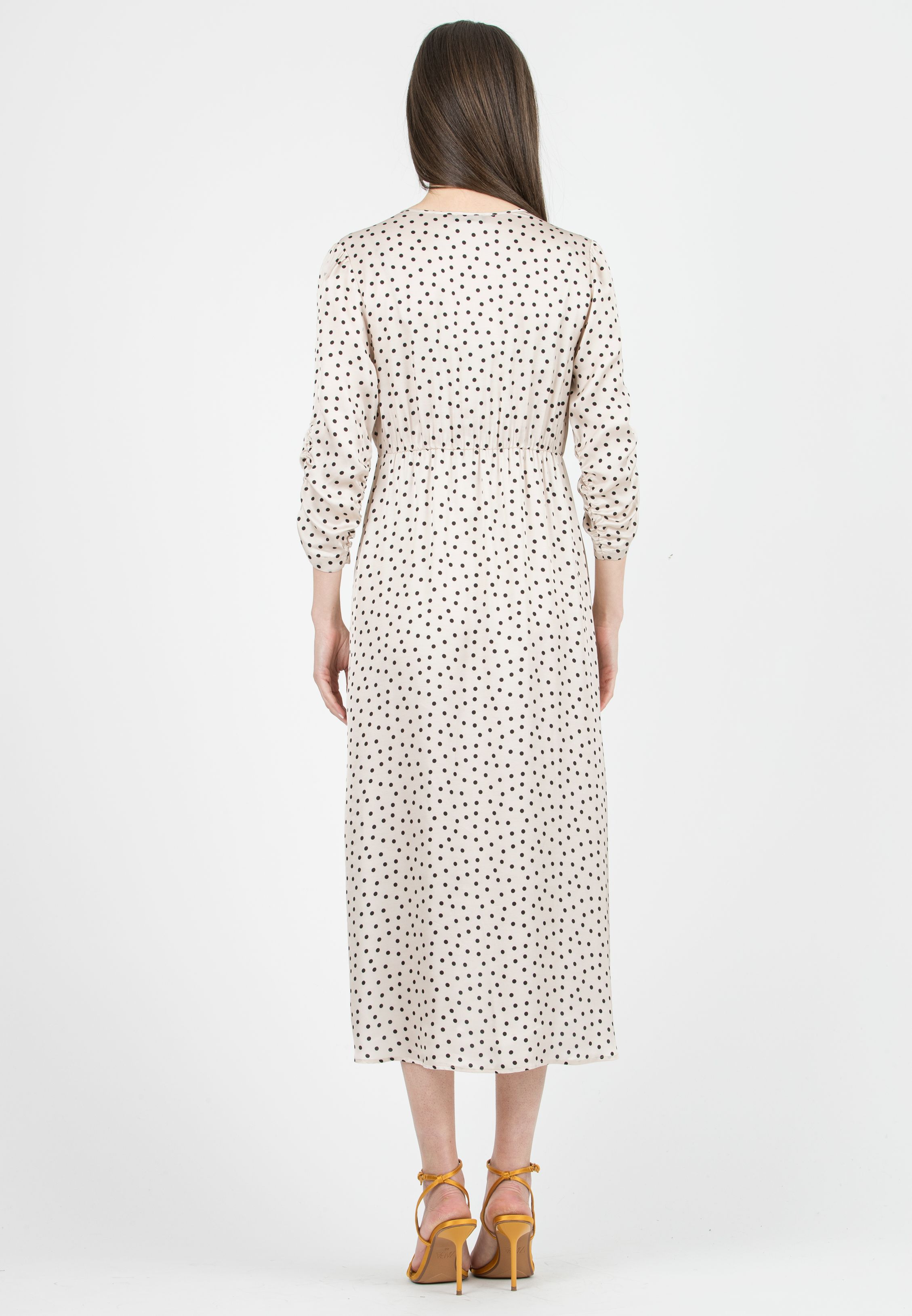 BELEN M/L - Maternity & Nursing Polka Dot Viscose Dress with Tie Front and 3/4 Sleeves (Naturale)