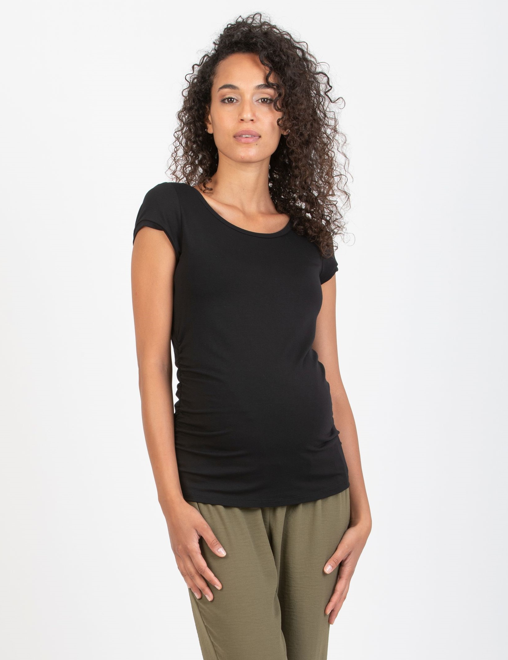 GIUDITTA - Maglietta Premaman con Fiocco sulla Schiena (Nero, XS)