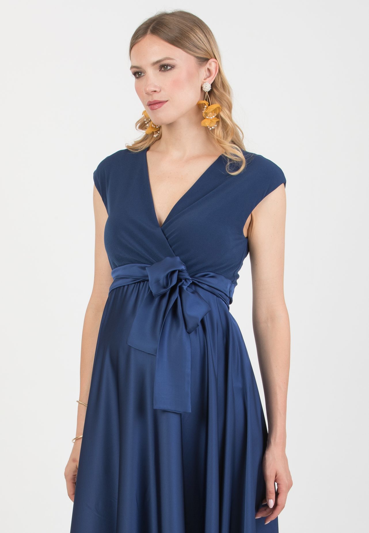LUCREZIA - Maternity & Nursing Maxi Dress with Satin Skirt (Denim)