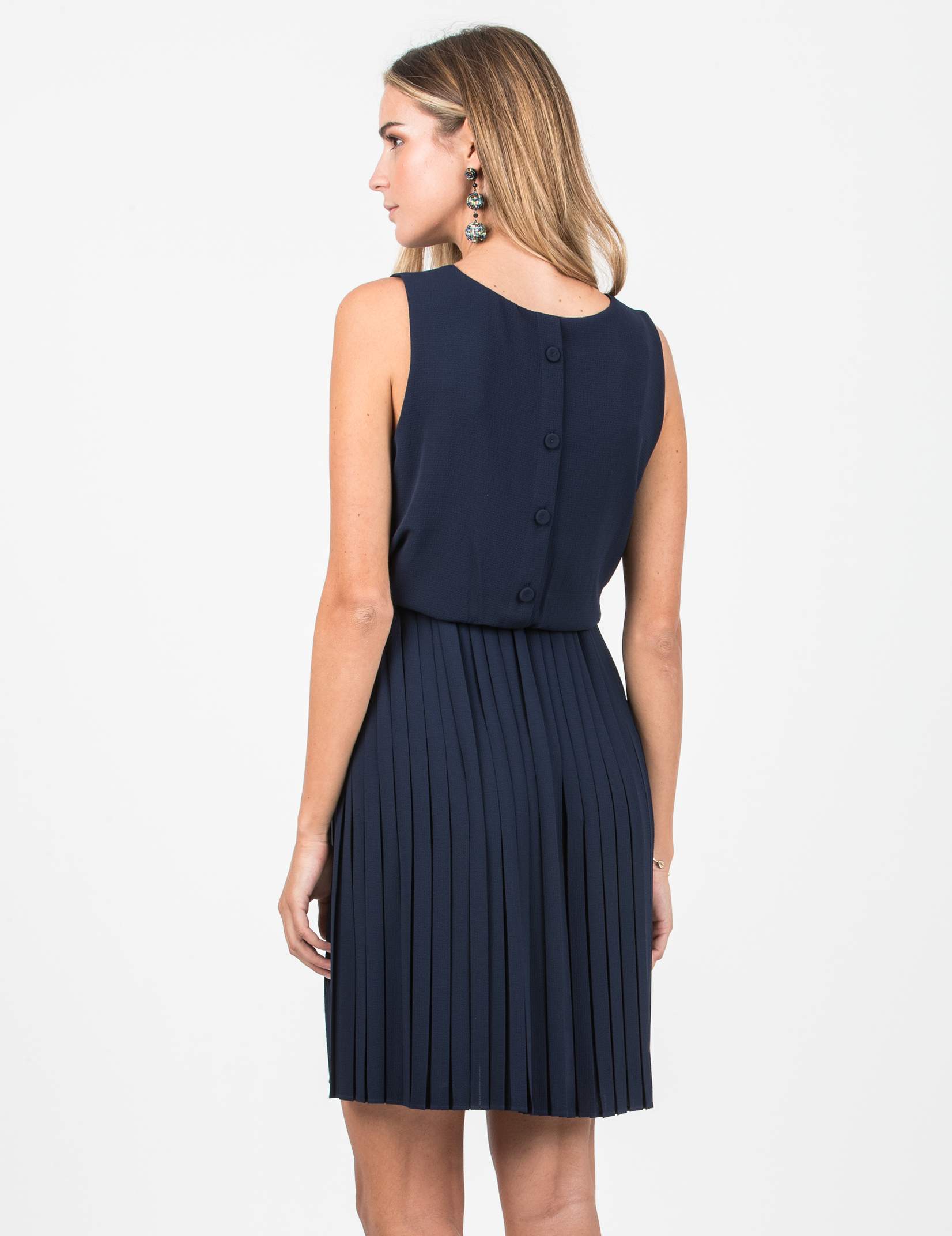 BIANCA - Maternity & Nursing Dress with Pleated Skirt and Buttons at the Back (Midnight Blue, XS)