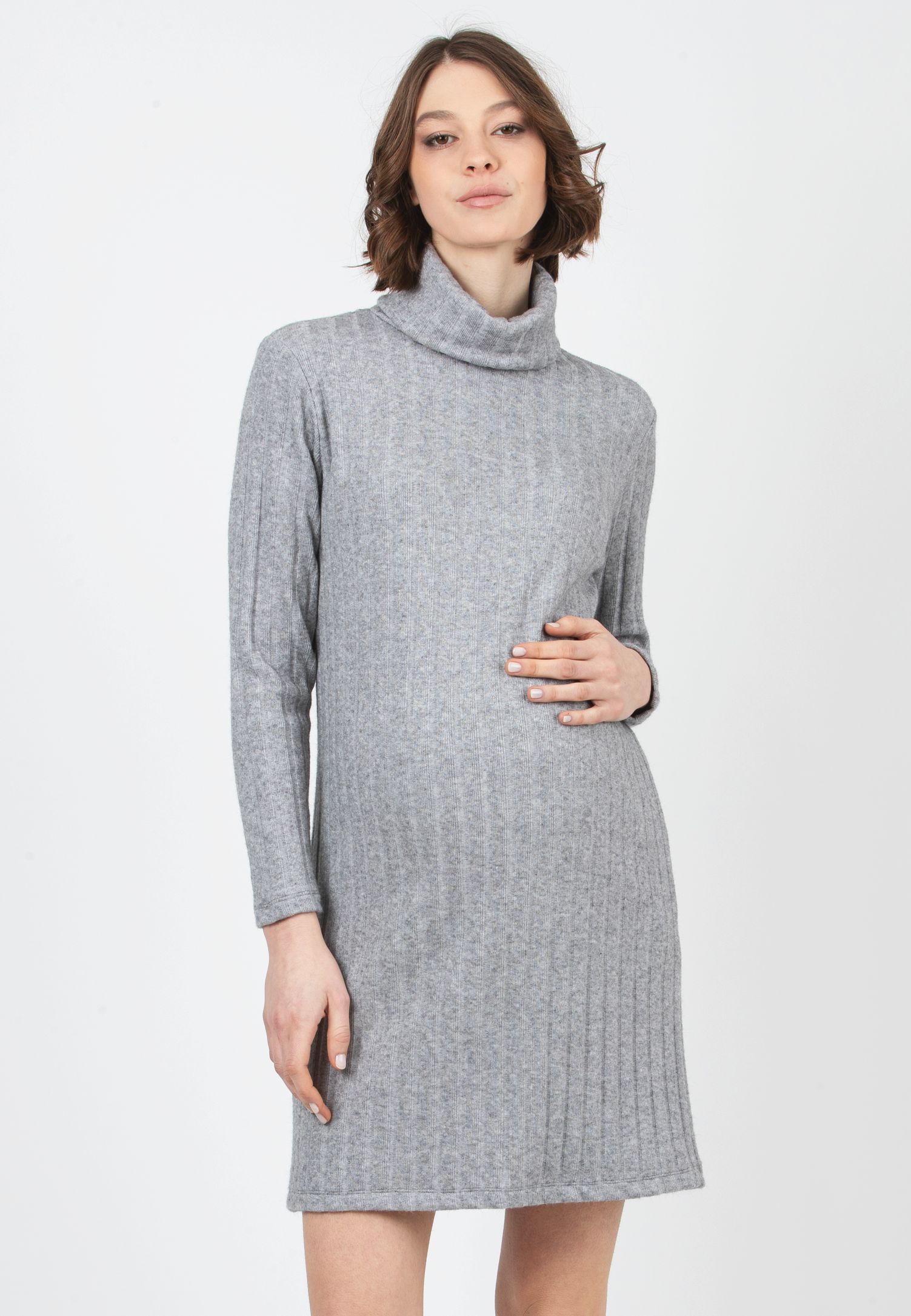 SHEILA - Abito Premaman in Maglia a Coste Larghe (Grigio Melange)