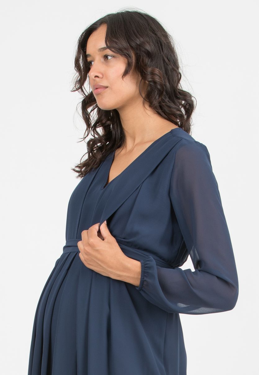 SARA - Abito Premaman & Allattamento in Chiffon (Blu, XS)