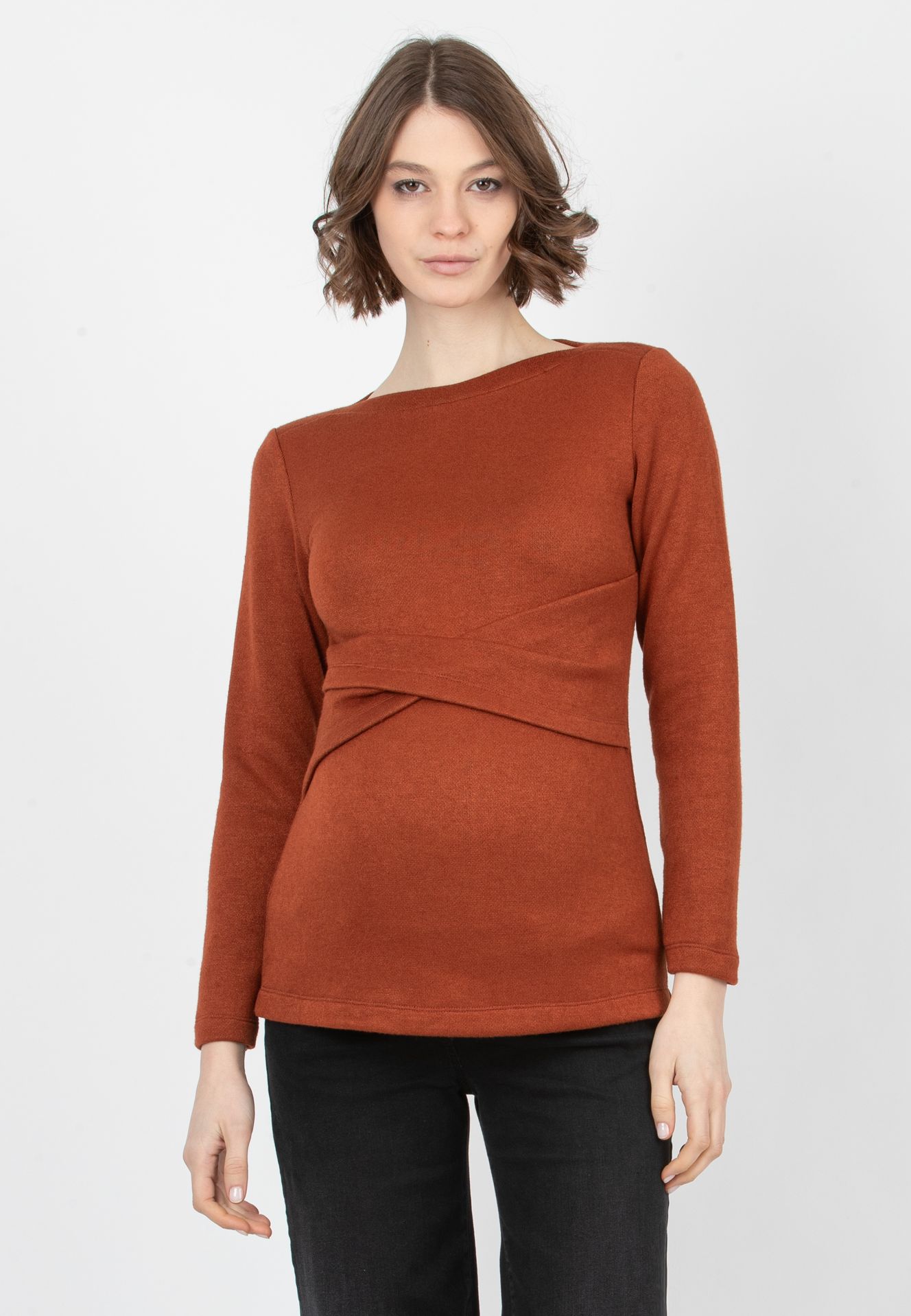 AMELIA M - Maternity Sweater in Viscose Yarn with Waistband (Rosso Mattone)