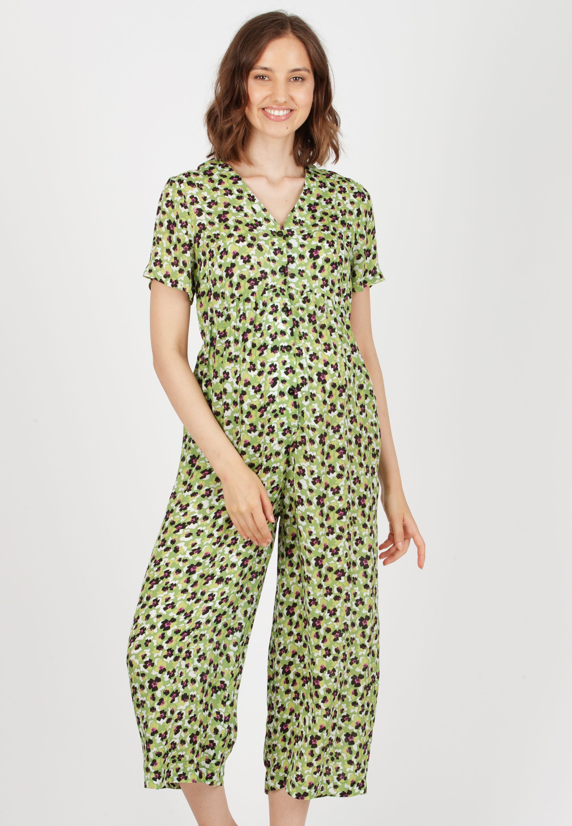 VIVIENNE F - Tuta Premaman in Crepe con Bottoni Frontali (Verde Pistacchio, XS)