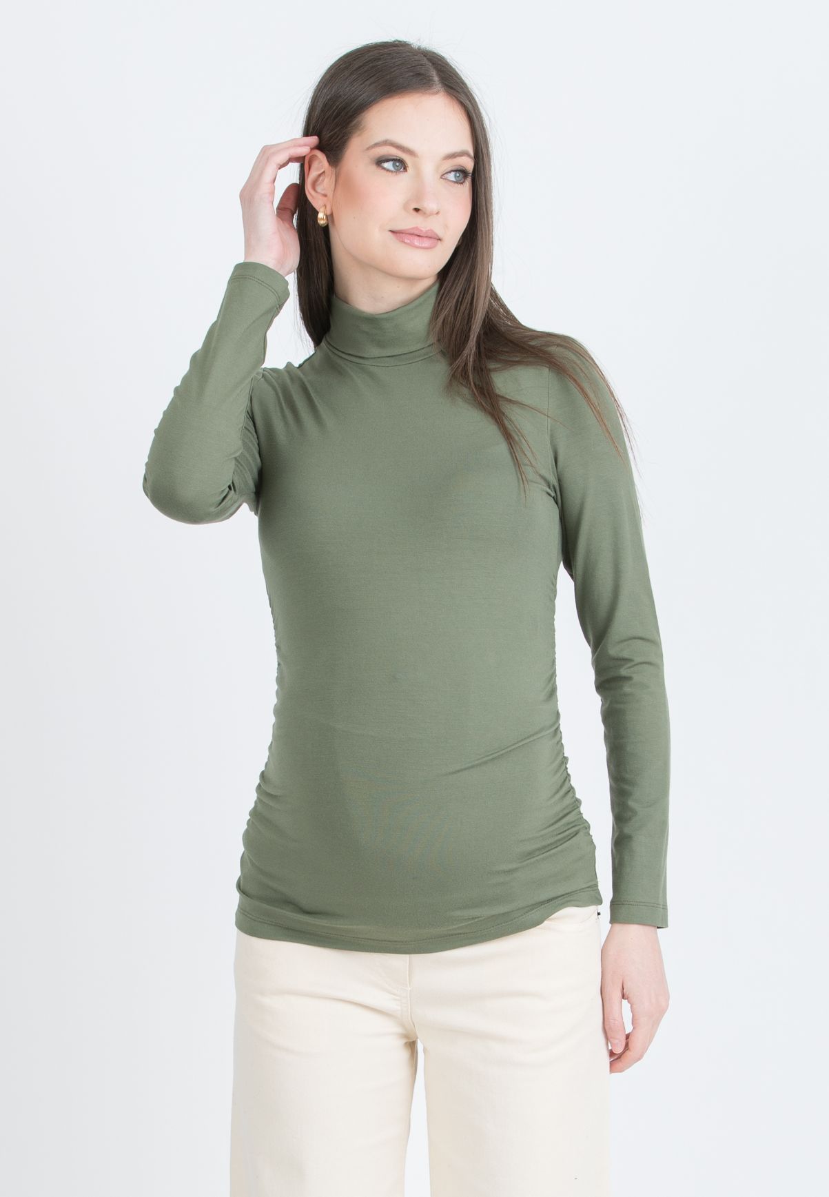 LARA – Lupetto Premaman in Jersey Elasticizzato (Verde Militare)