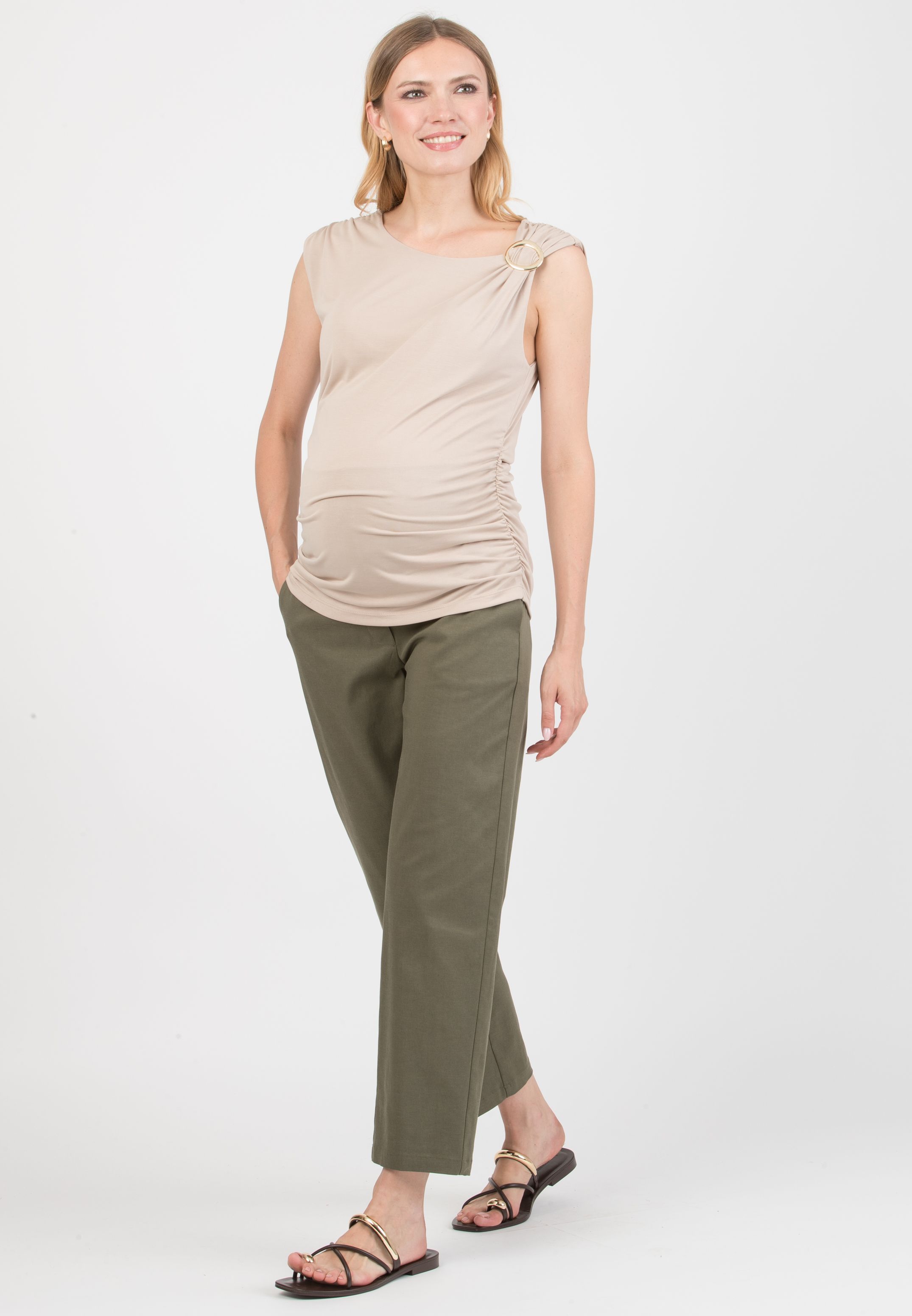 CHARLIE – Maternity Balloon-Fit Trousers in Lyocell (Verde Militare)