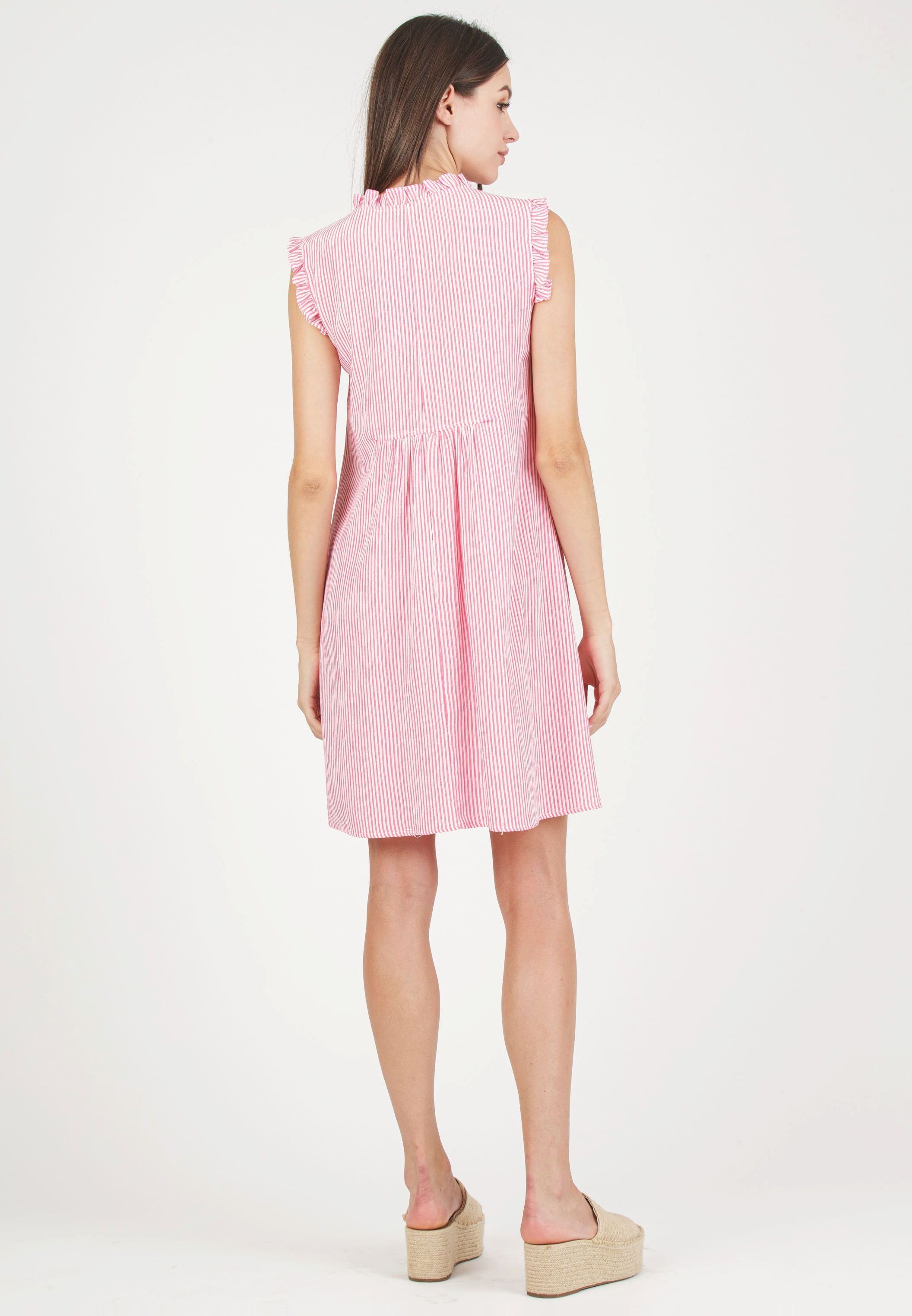 SOFIA R - Maternity & Nursing Striped Dress with Ruffles (Fuchsia, XS)