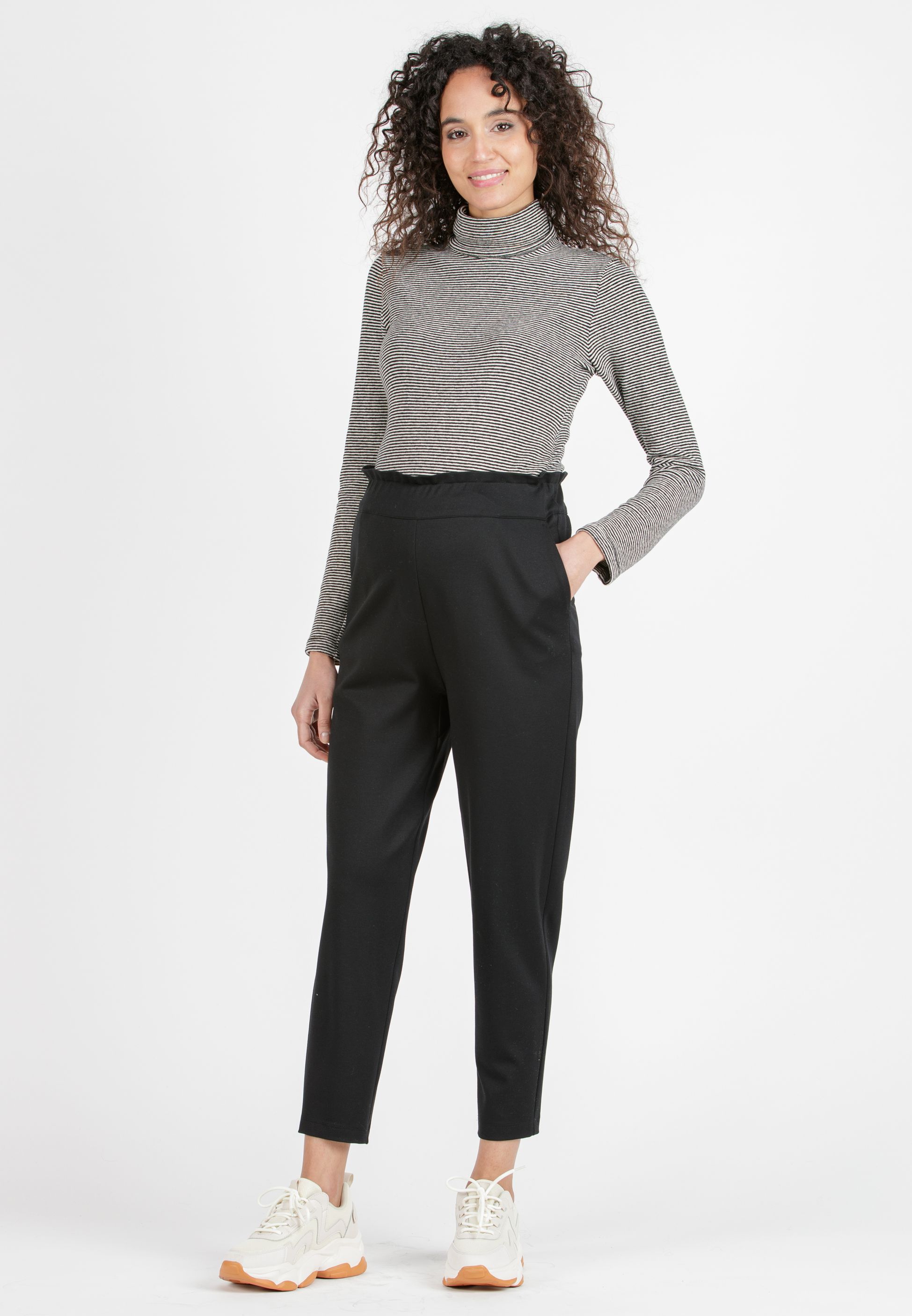 CLARA - Maternity Paperbag Trousers with Elastic Waistband (Black, XS)