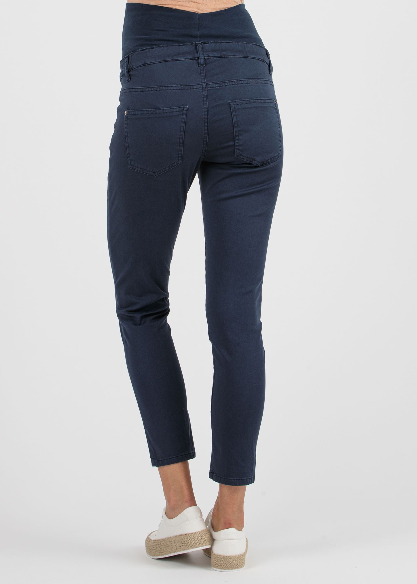 Pantalone Premaman Slim Cropped Mom Fit in Gabardina (Blu, XS)