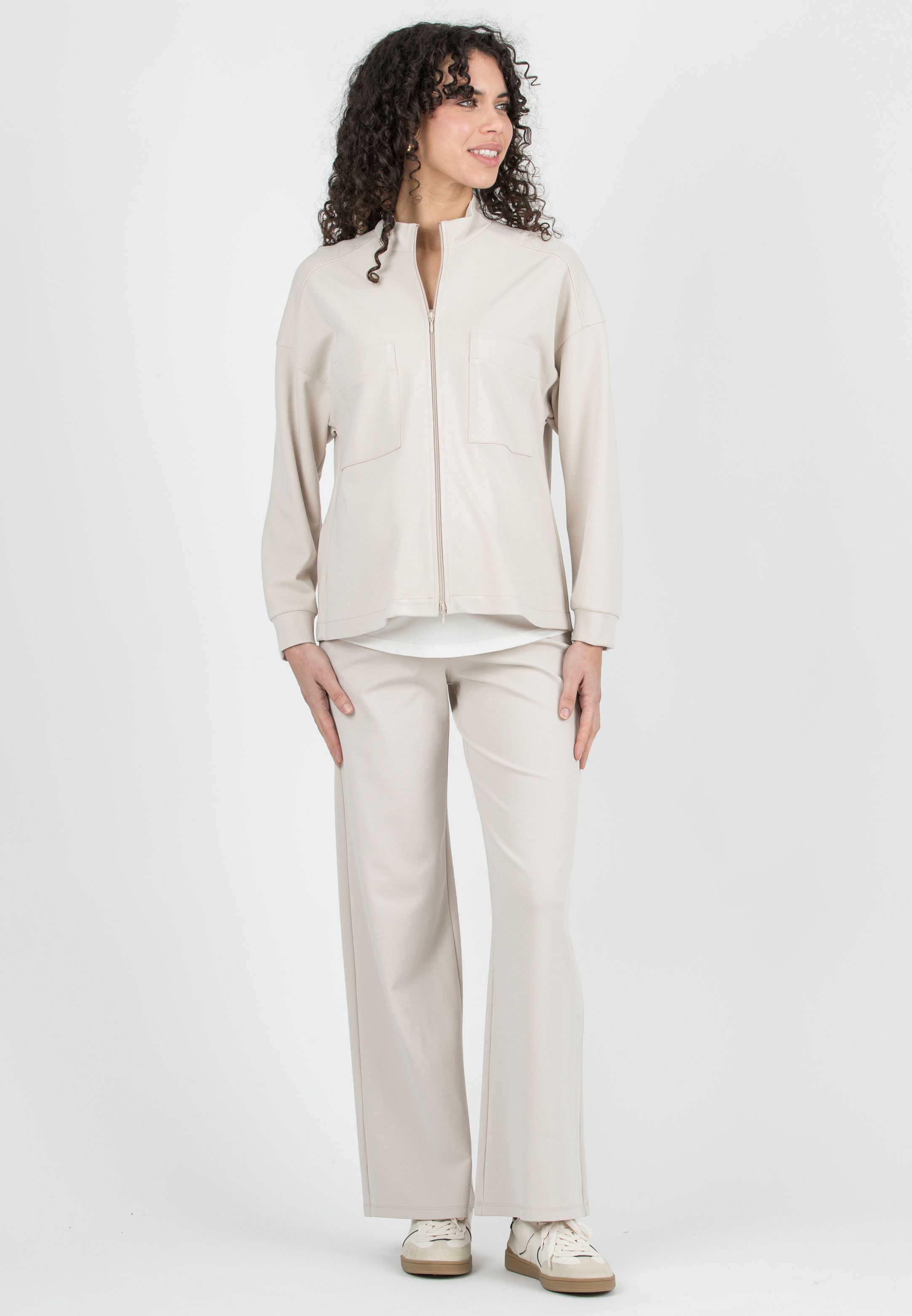 SAM - Maglia Premaman & Allattamento in Modal con Zip e Tasche (Gesso, XS)