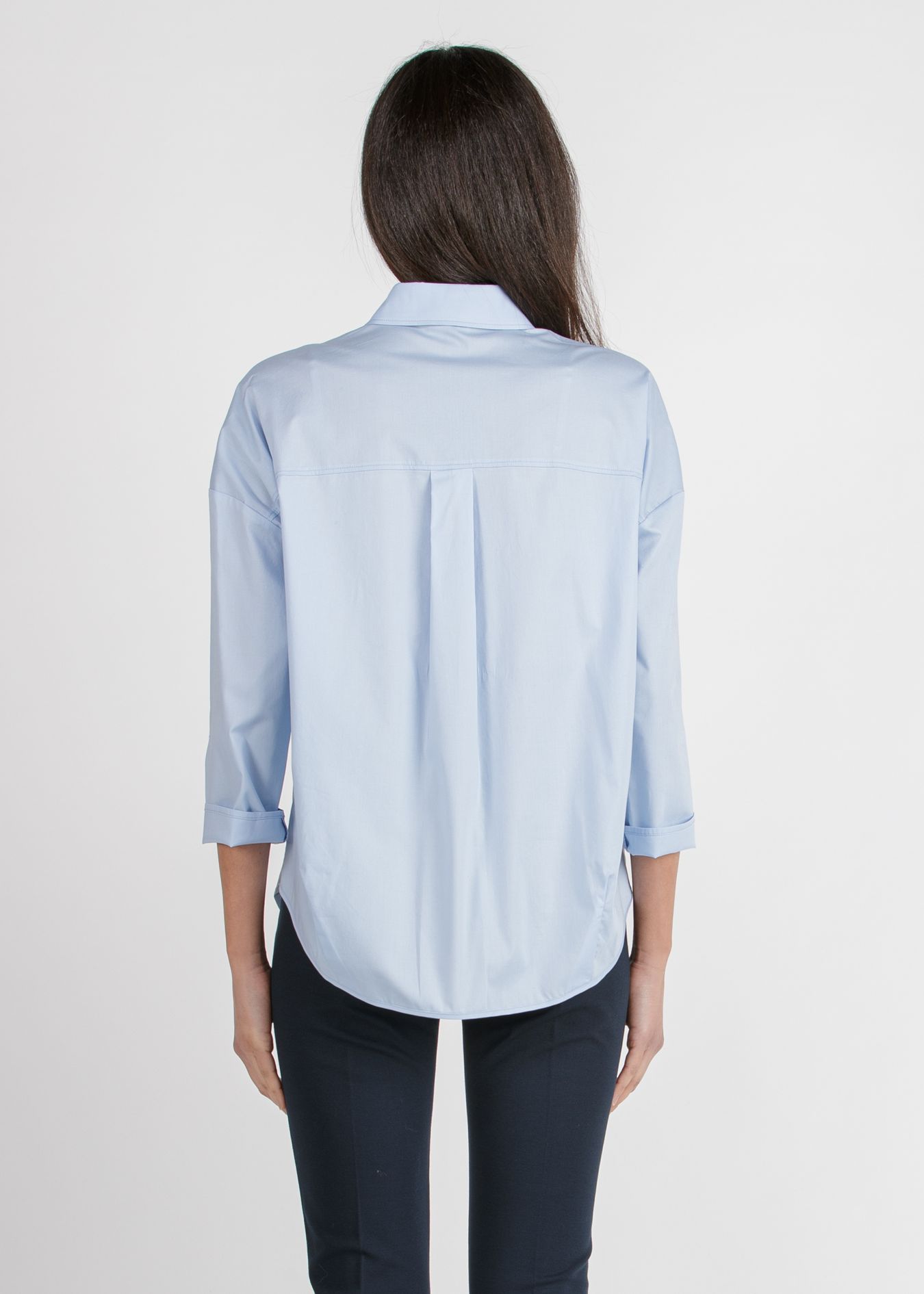 OLIVIA - Oversize Maternity Shirt in Stretch Cotton Poplin (Blue, XS)