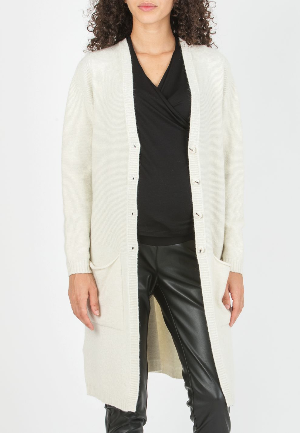 GRAZIA - Maxi Cardigan Premaman in Viscosa-Lana (Gesso, XS)