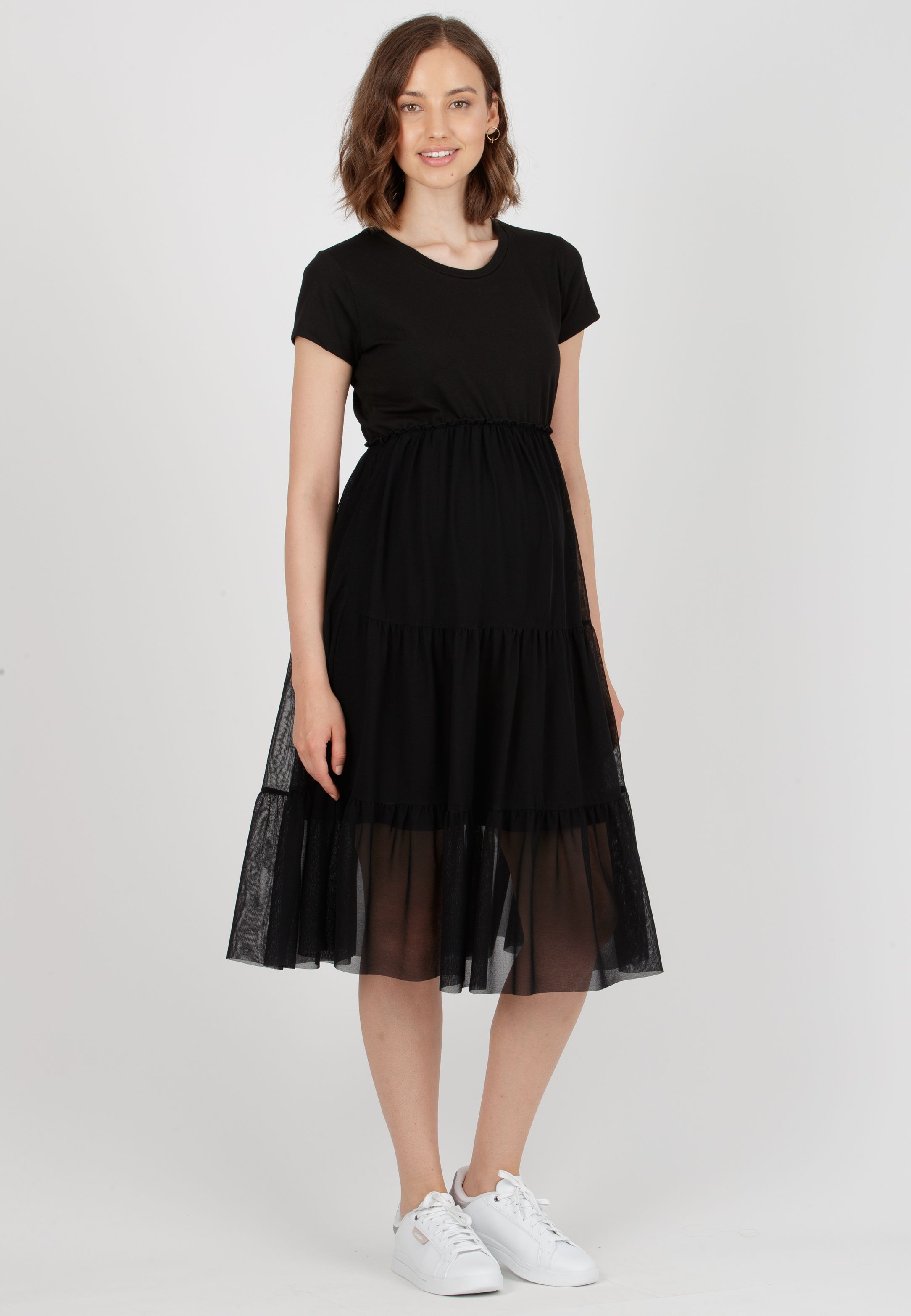 BONNIE - Abito Premaman in Jersey di Cotone con Gonna in Tulle (Nero, XS)