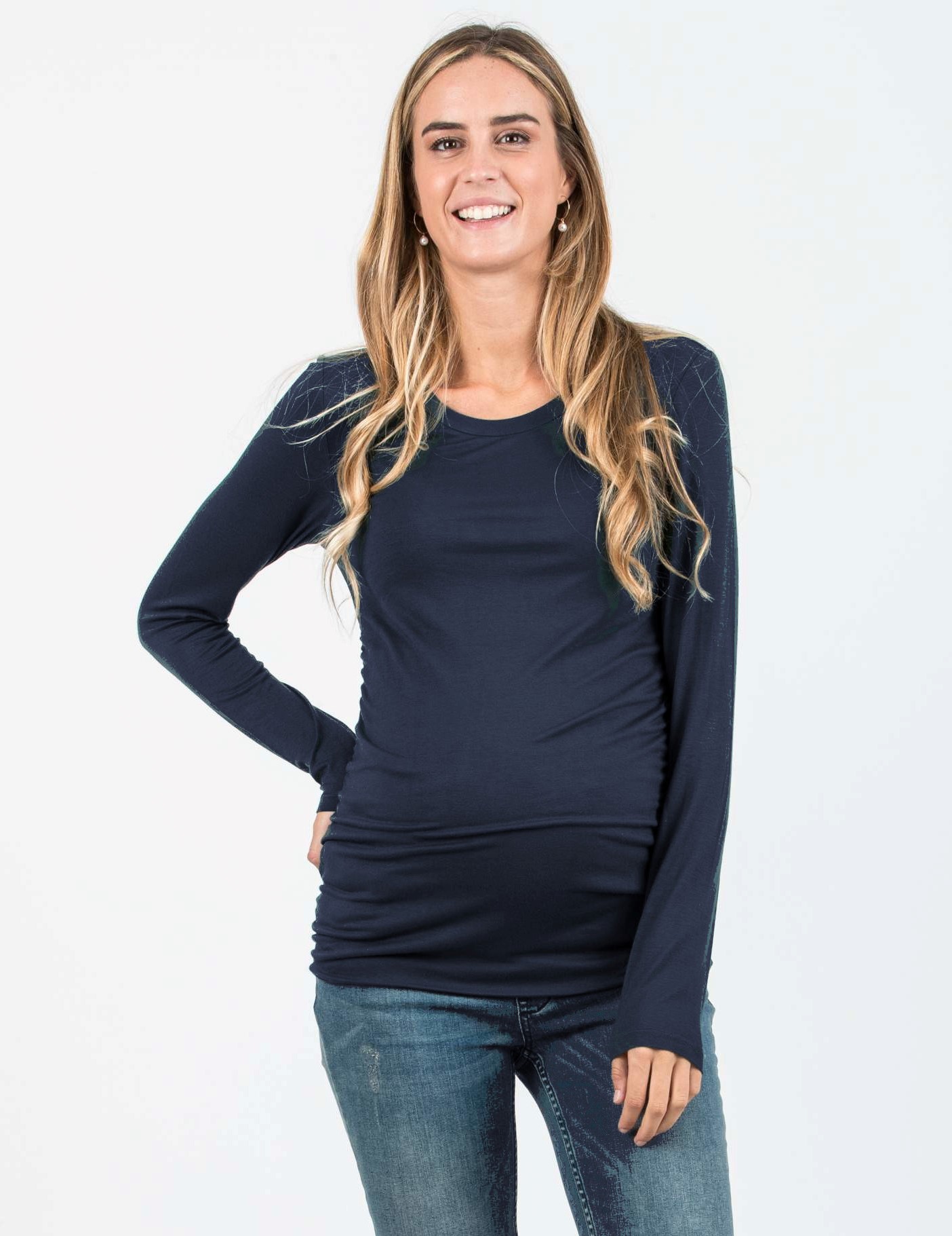 ELLEN - Maglietta Premaman con Lati Arricciati (Blu Scuro, XS)
