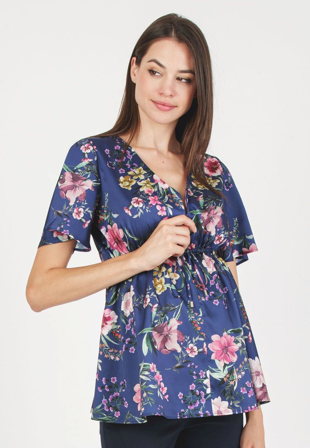 SELENE - Printed Maternity & Nursing Top (Blue, XS)