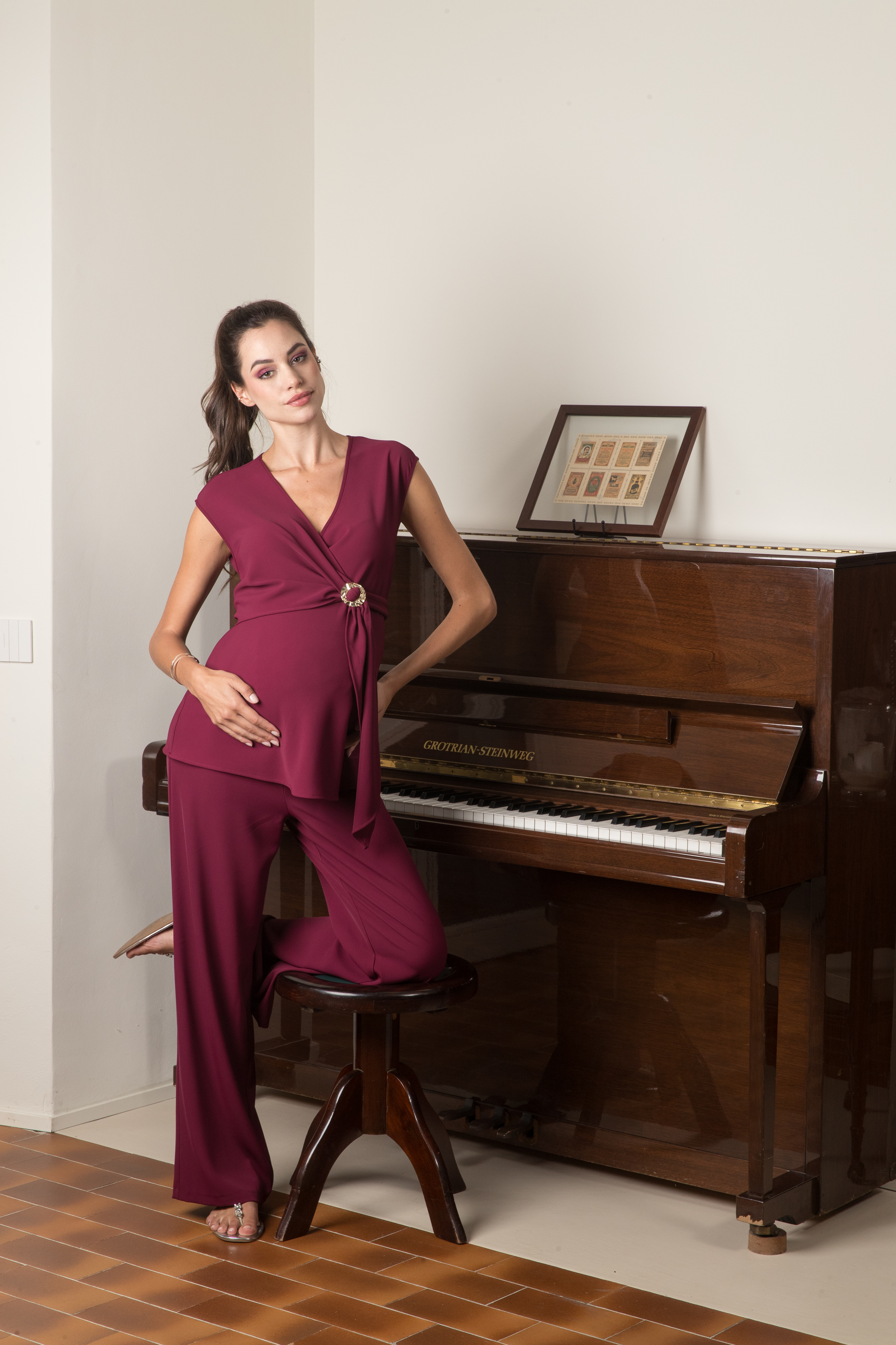 CLARISSA M - Top Premaman & Allattamento Sbieco in Cadì (Bordeaux)