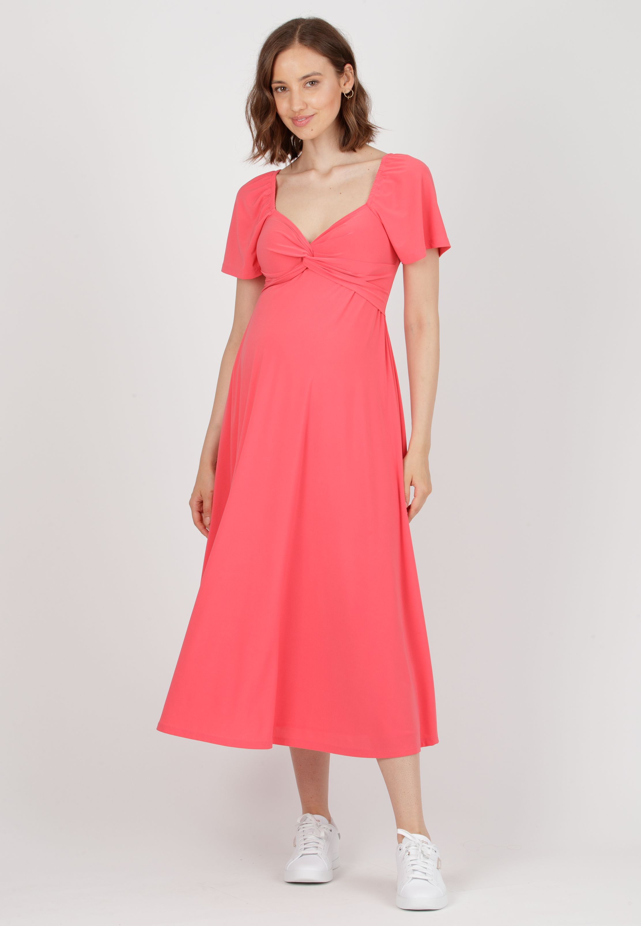 ESTELLE - Maternity & Nursing Dress with Sweetheart Neckline and Flared Midi Skirt (Corallo)
