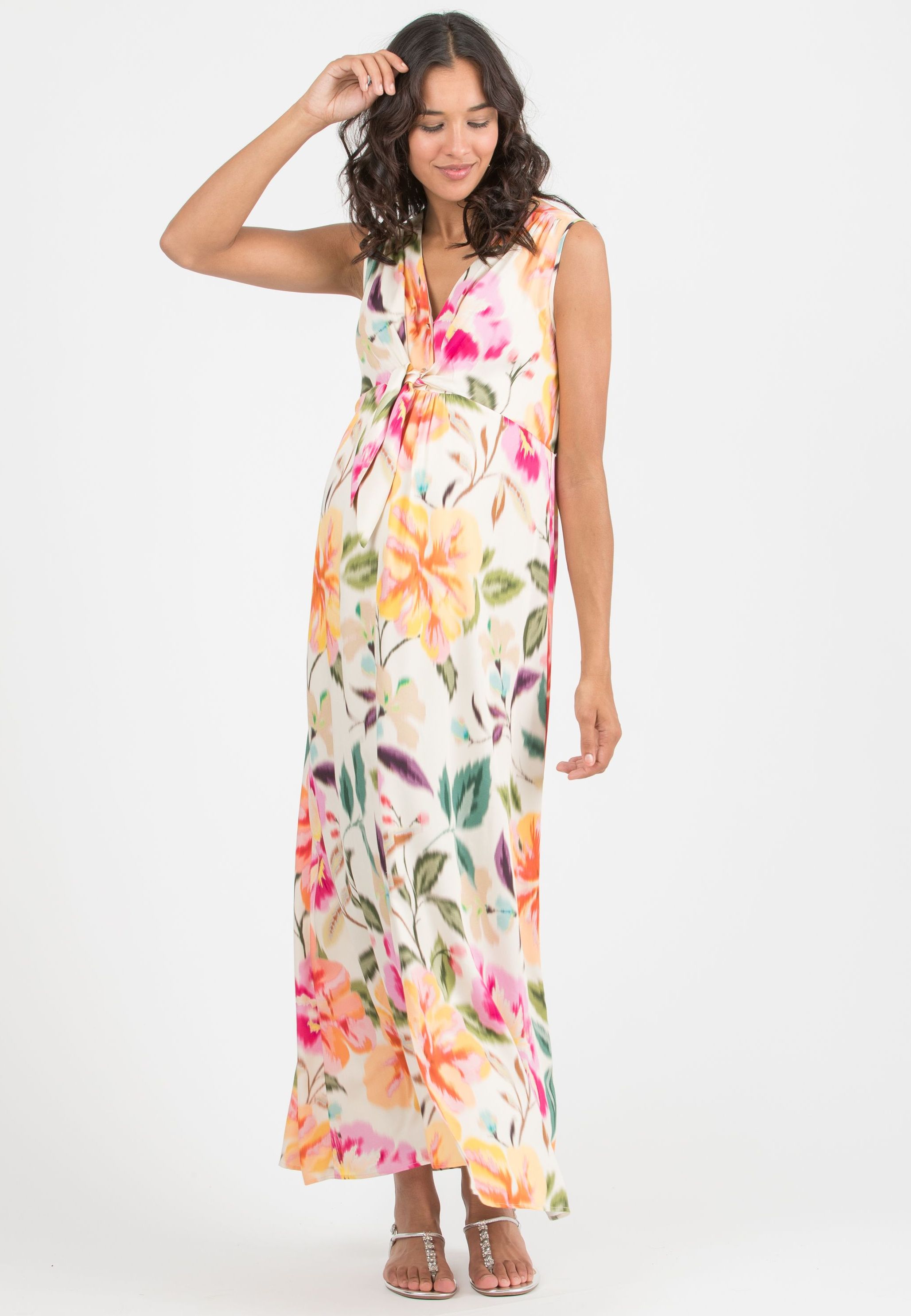 BELEN MAXI - Abito Premaman & Allattamento in Raso di Viscosa Stampato (Fuxia, S)