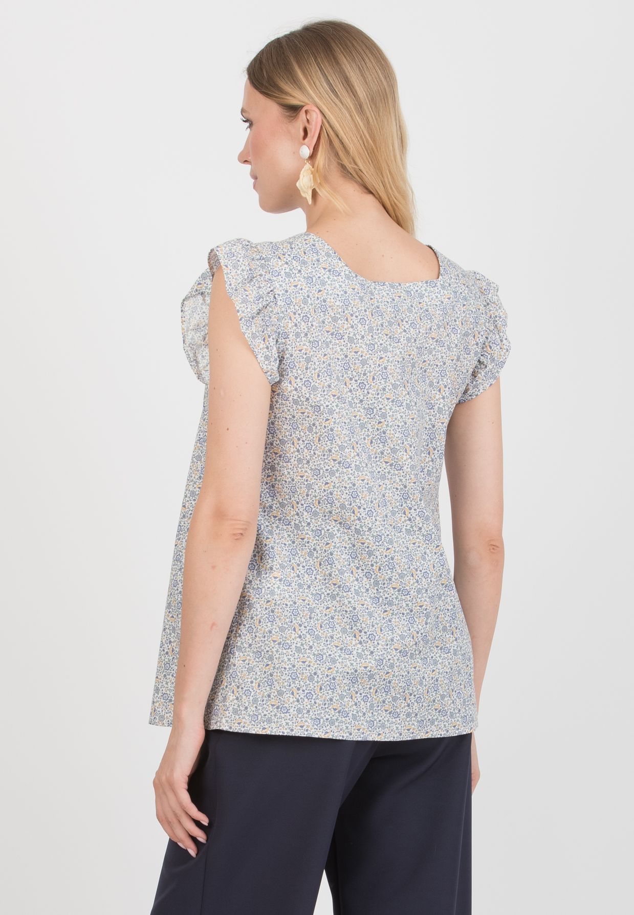 LAILA C - Maternity Blouse in Printed Cotton (Azzurro)