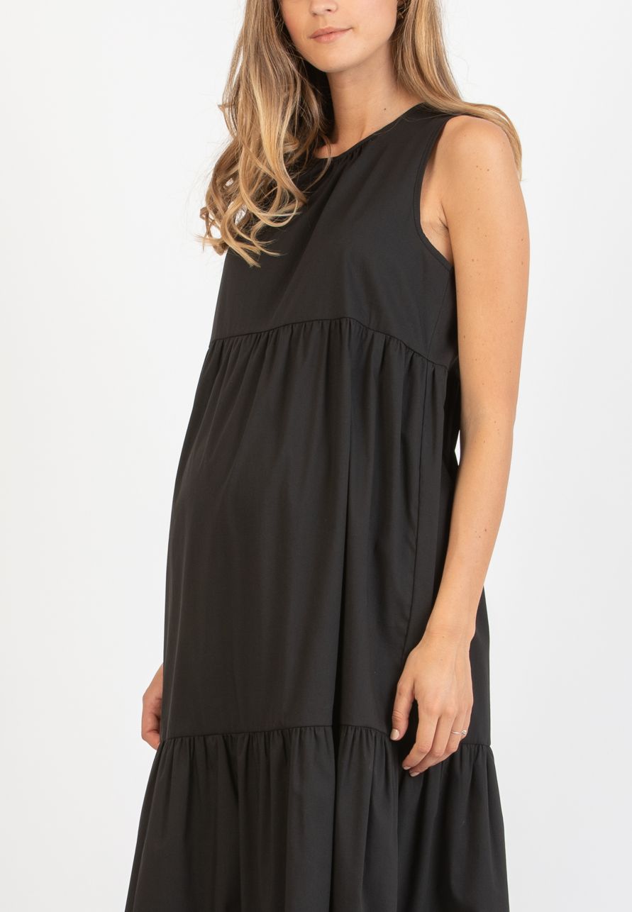 Abito Midi Premaman a Balze con Chiusura a Laccetti (Nero, XS)