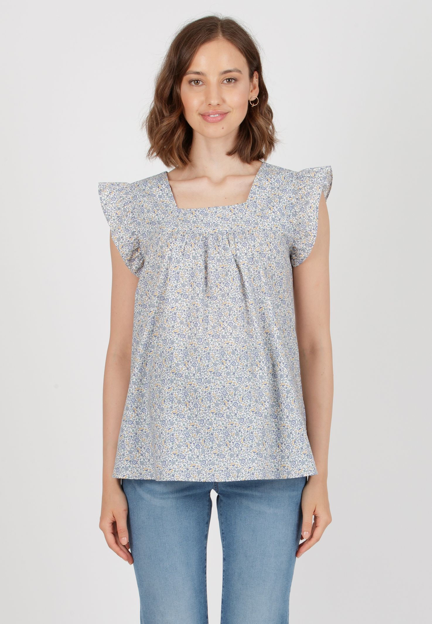 LAILA C - Maternity Blouse in Printed Cotton (Azzurro)