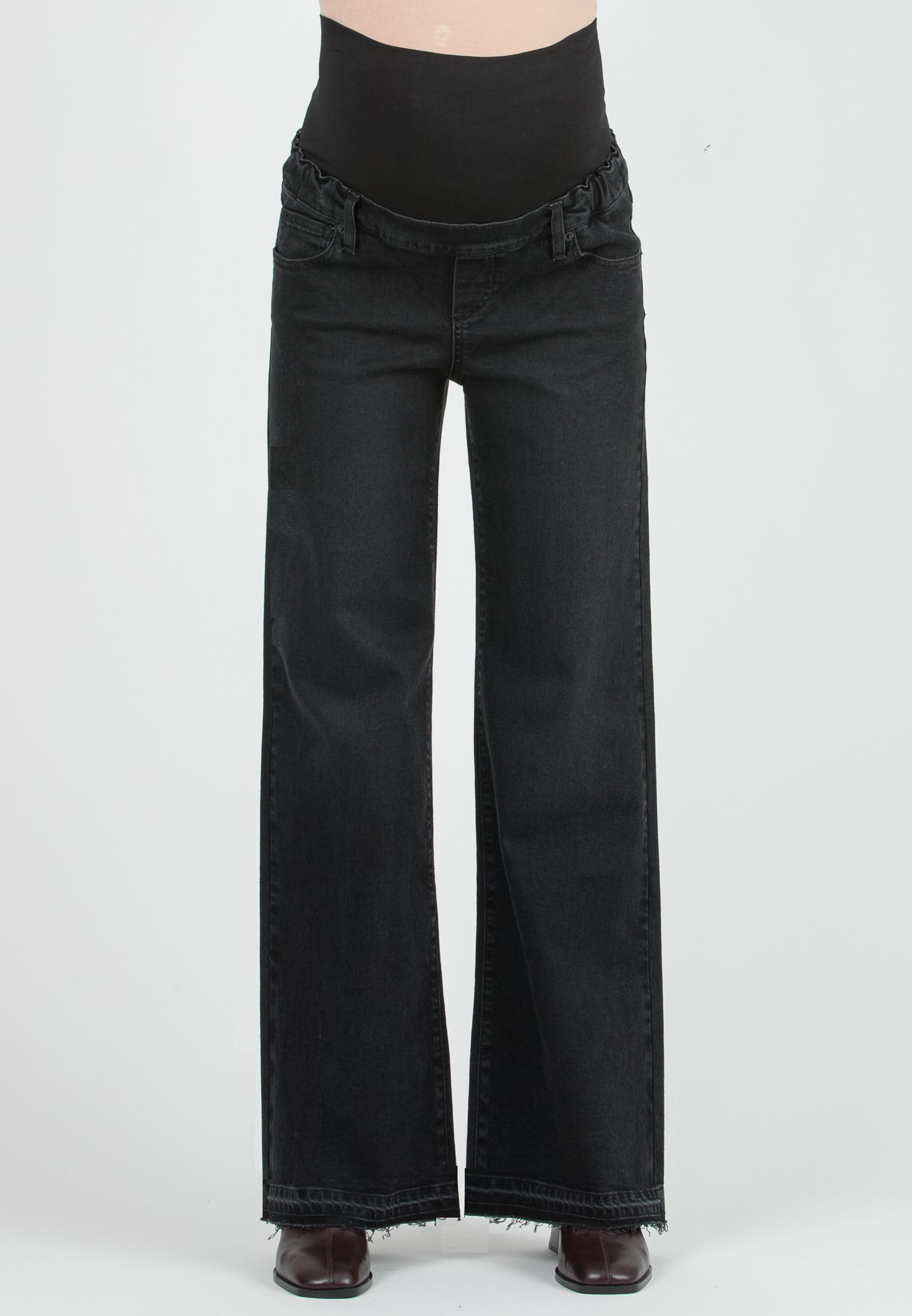 NOAH - Wide Leg Maternity Jeans in Black Denim with Fringed Hem (Nero)