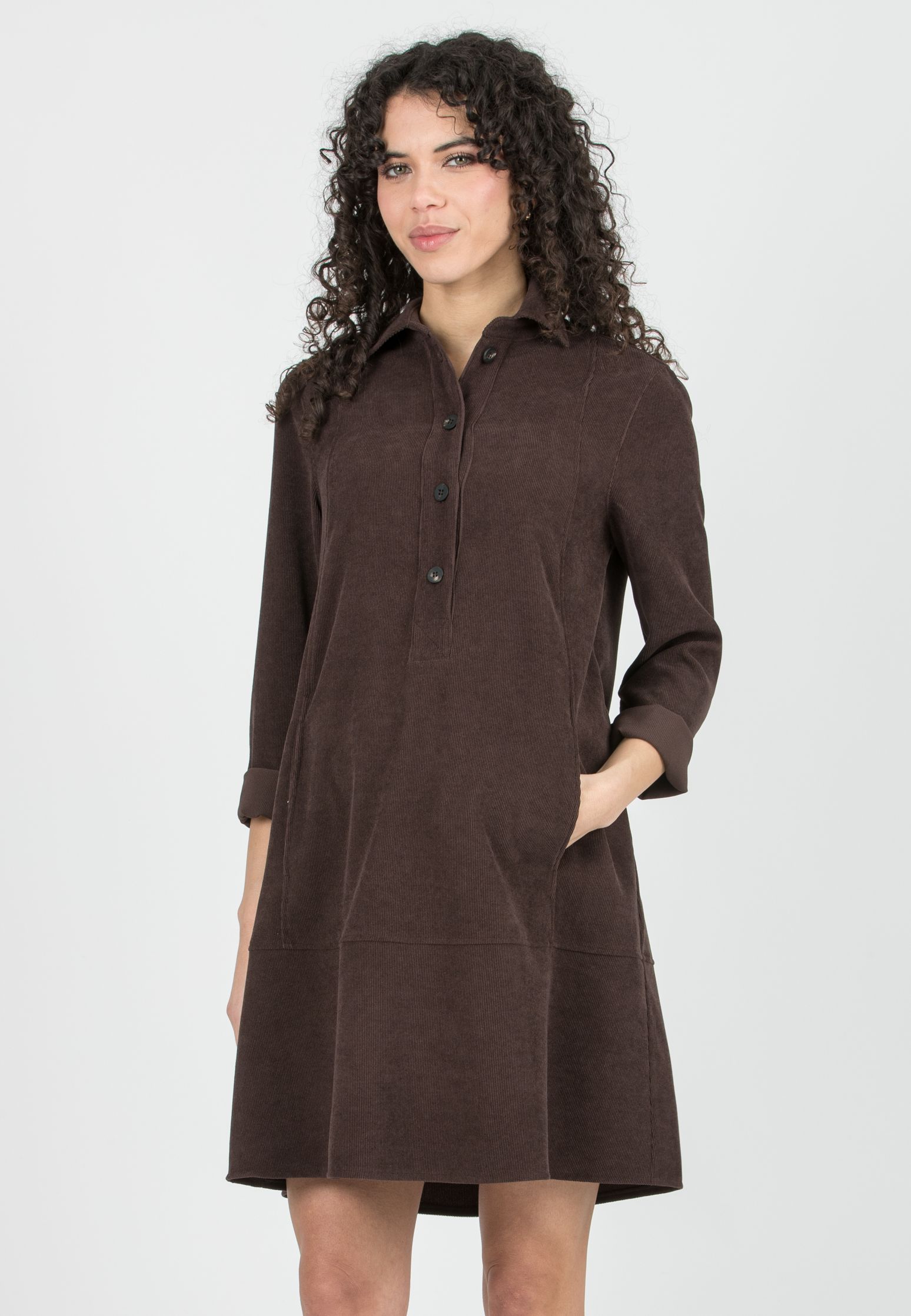 GRETA – Abito Camicia Premaman & Allattamento in Velluto (Marrone)