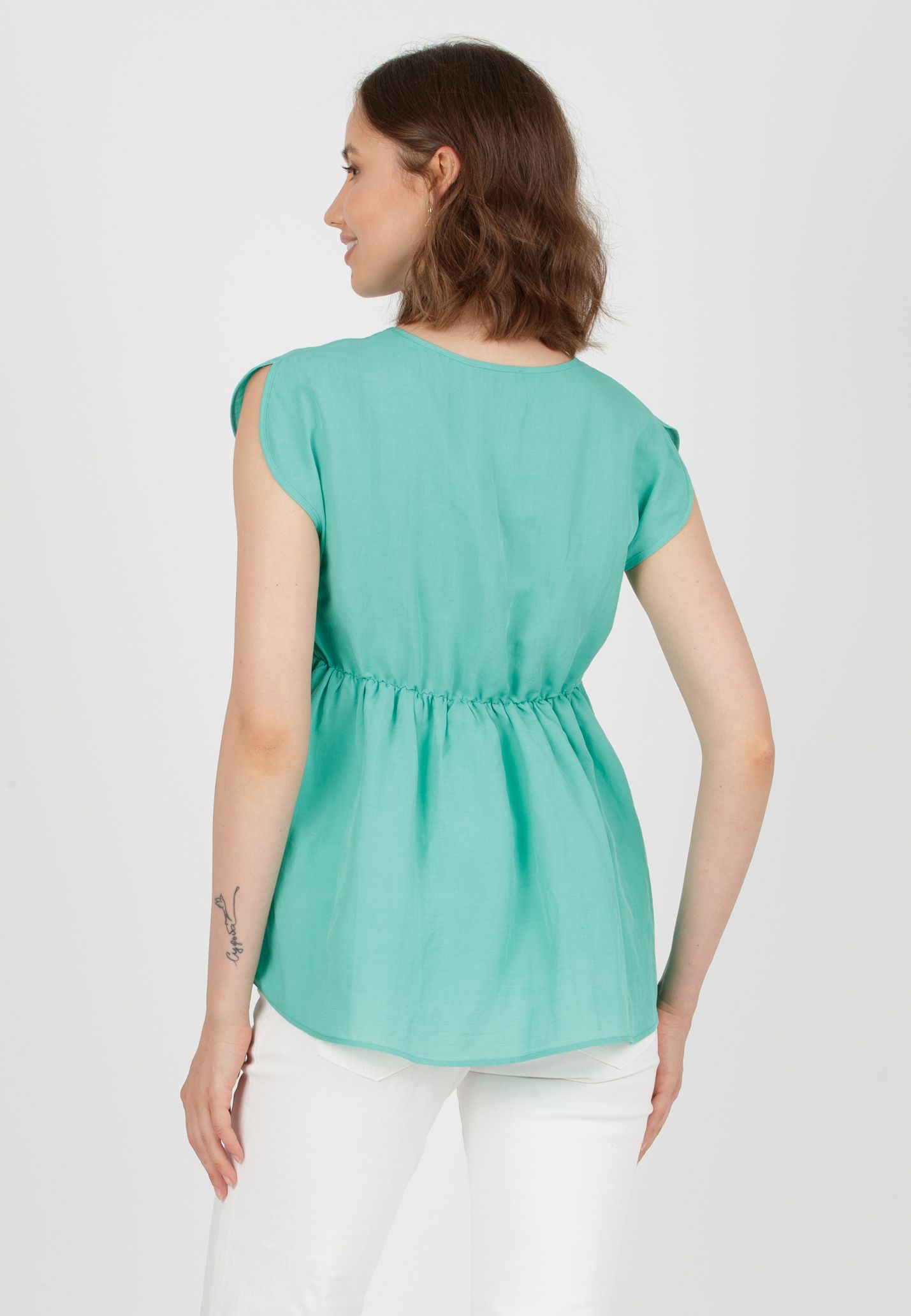 ANAIS - Casacca Premaman Manica Petalo in Lino (Verde Chiaro, XS)