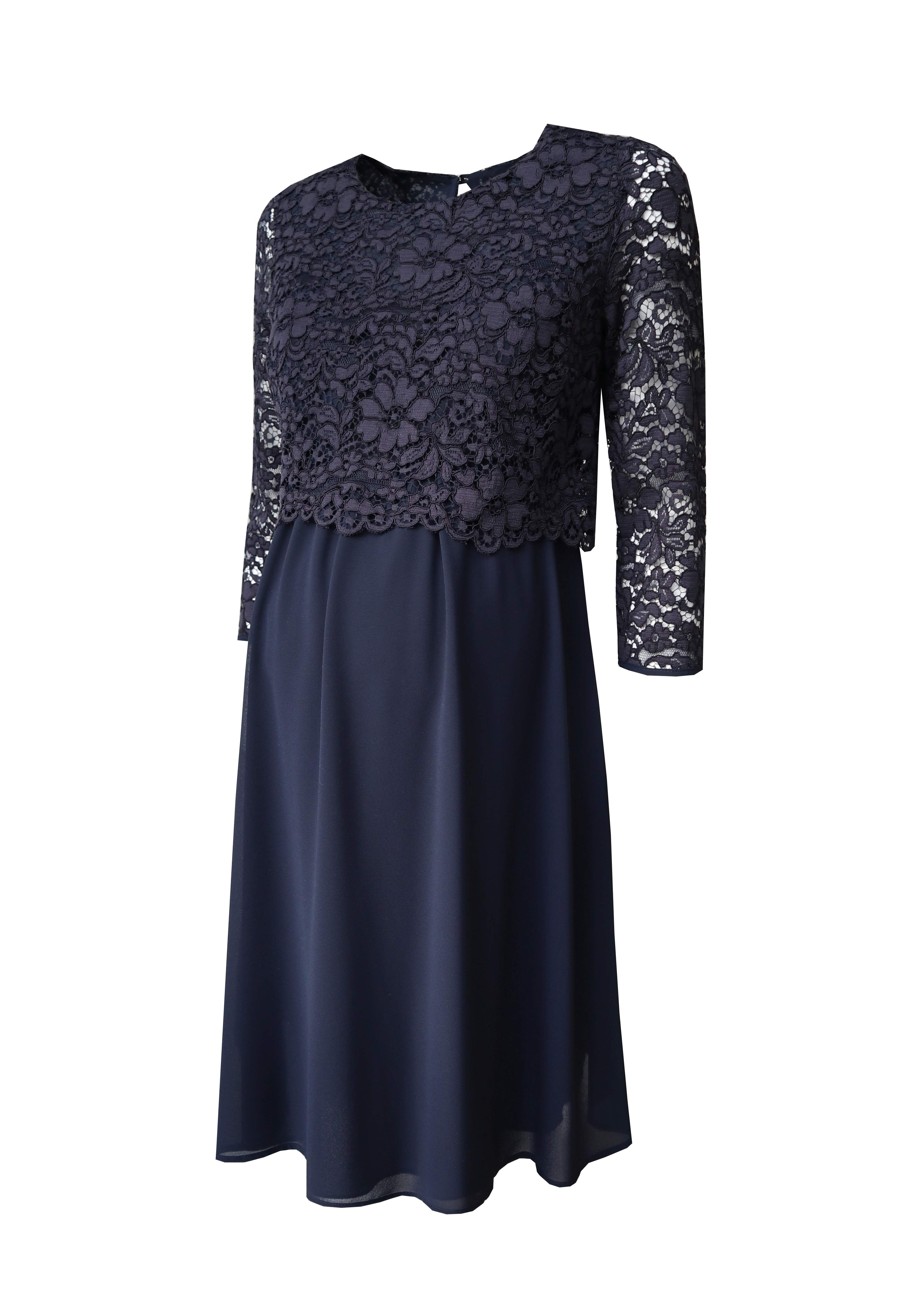 ELEONORA - Lace and Chiffon Maternity & Nursing Dress (Blu Scuro)