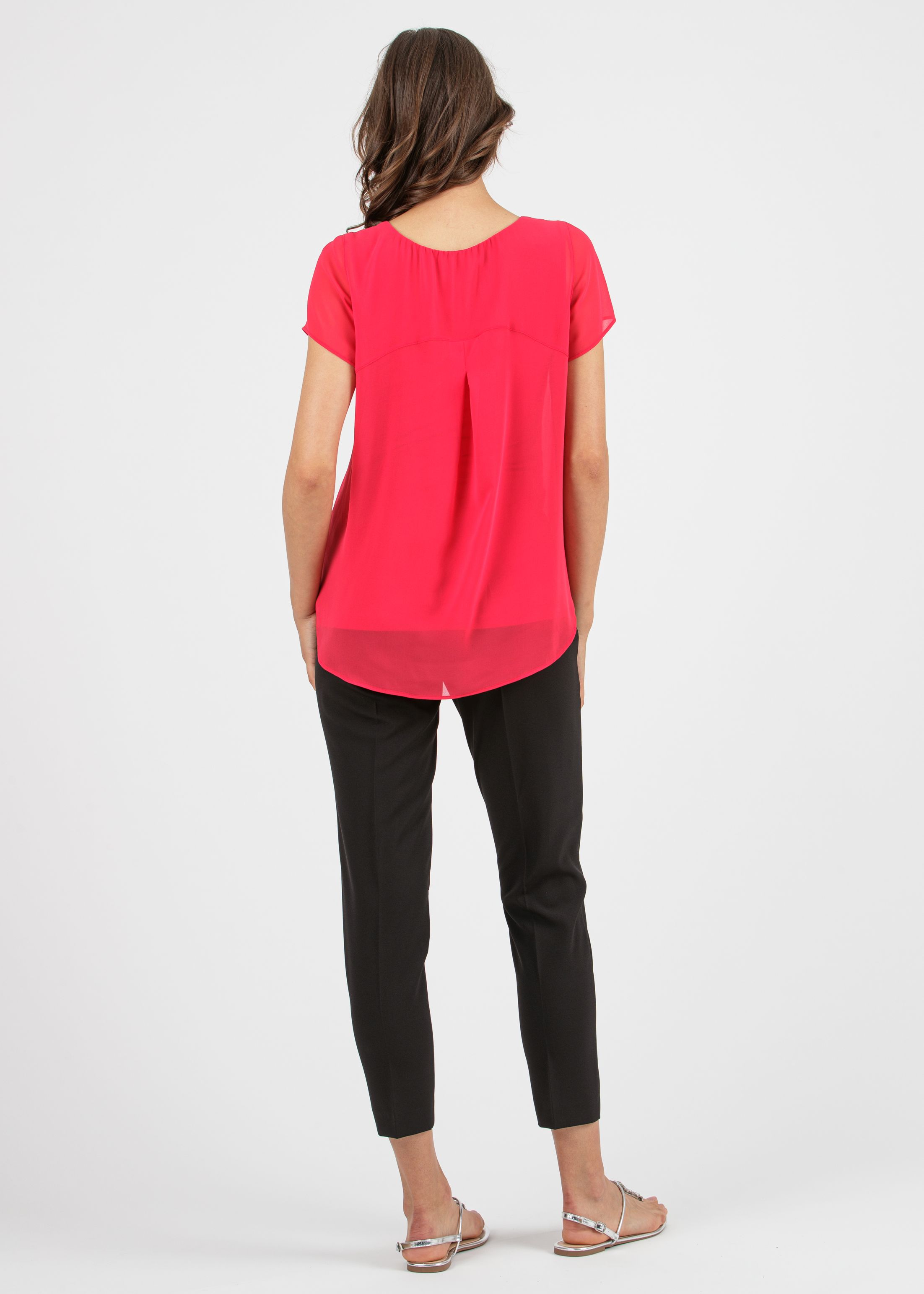 LAURA - Double Layer Maternity T-Shirt in Chiffon and Jersey (Red, XS)