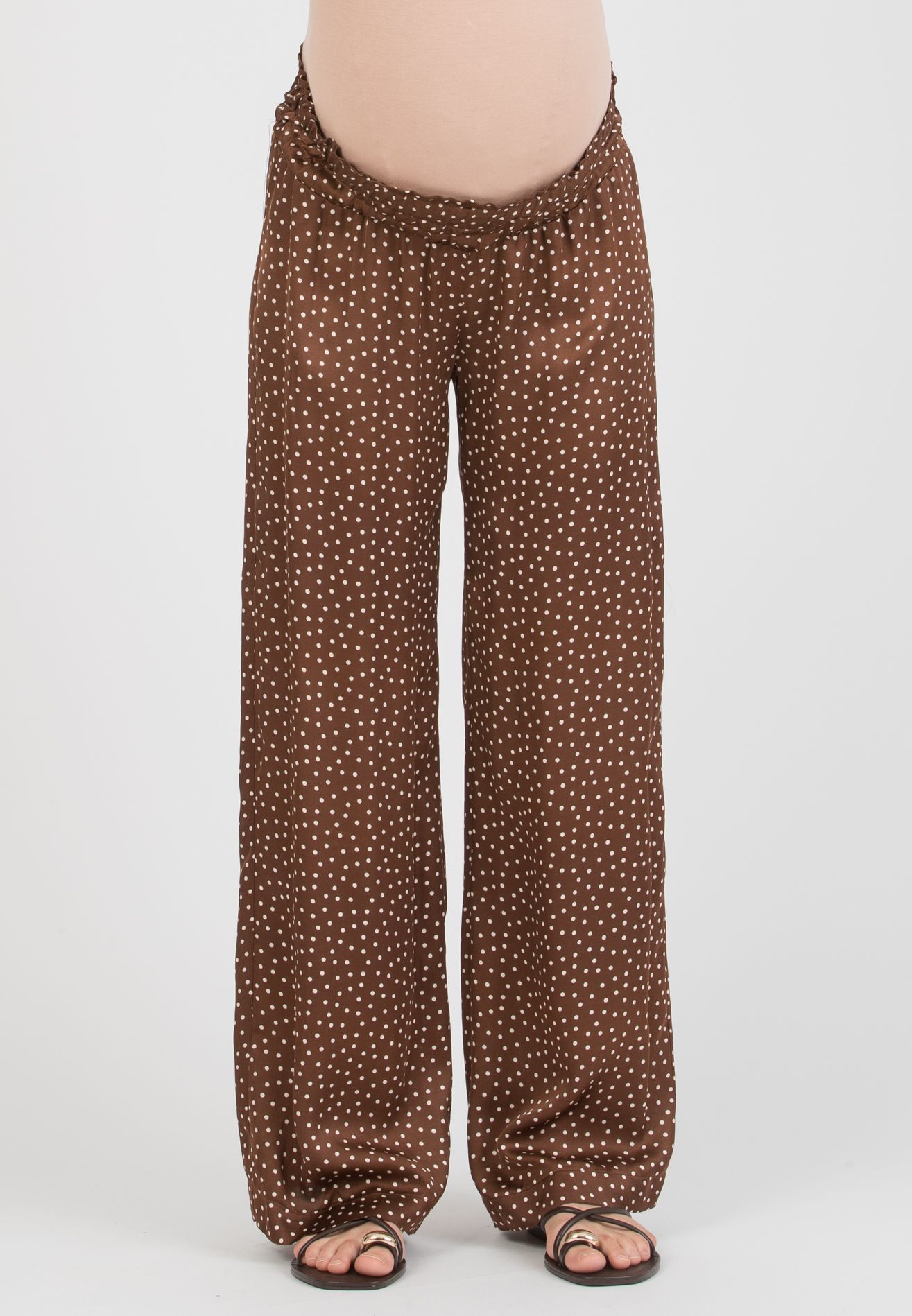 GUENDALINA LG - Maternity Palazzo Trousers in Printed Viscose Satin (Marrone)