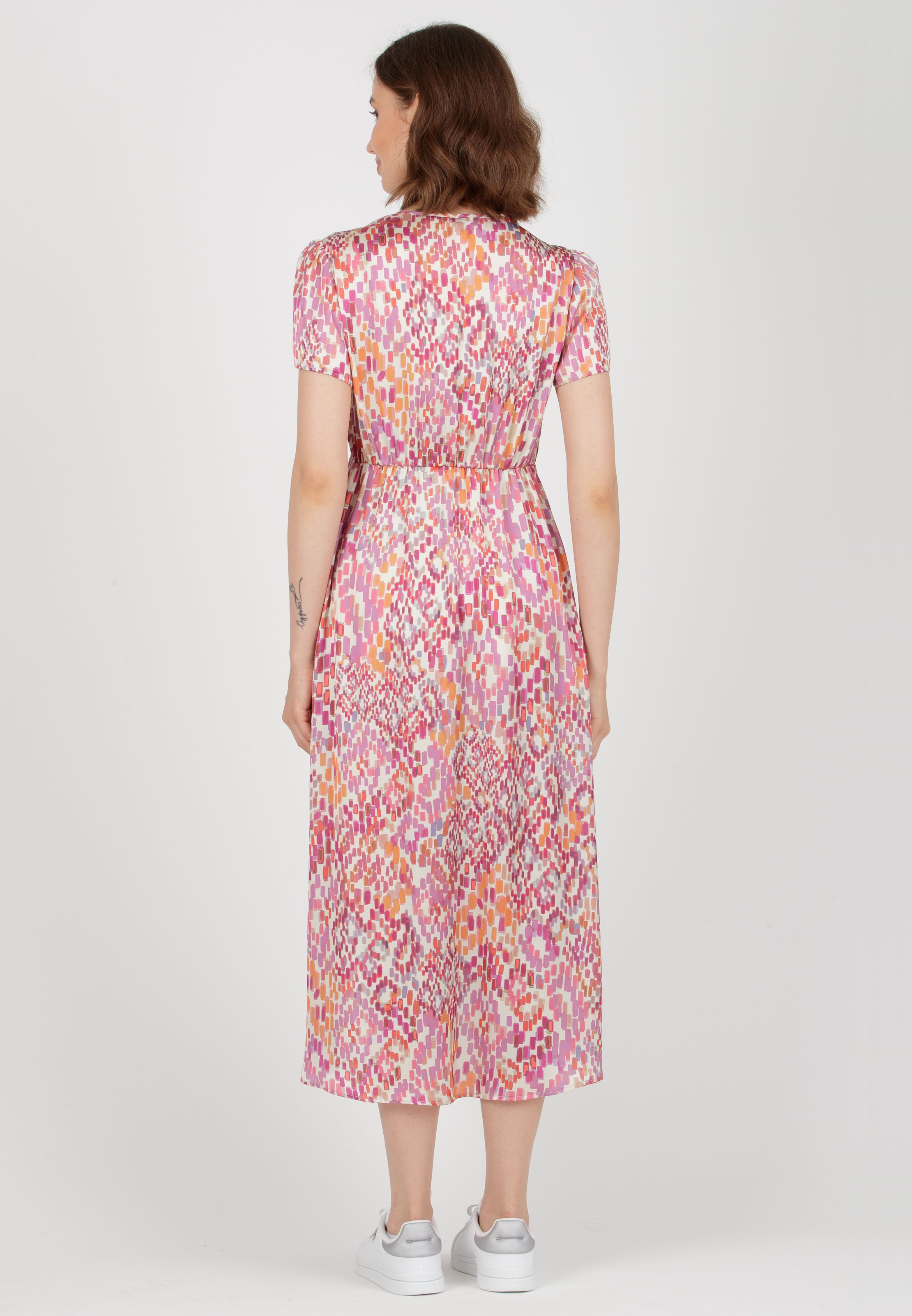 BELEN M/M - Abito Premaman & Allattamento in Raso Stampato con Corpino Annodato (Rosa Confetto, XS)