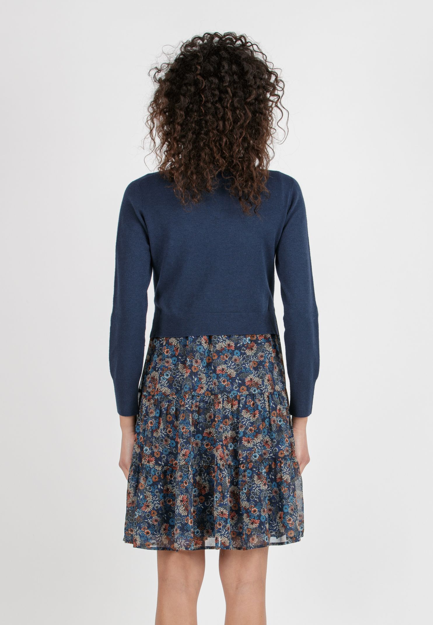 KELLY B - Floral Printed Maternity & Nursing Dress with Coordinated Boat Neck Sweater (Blu)