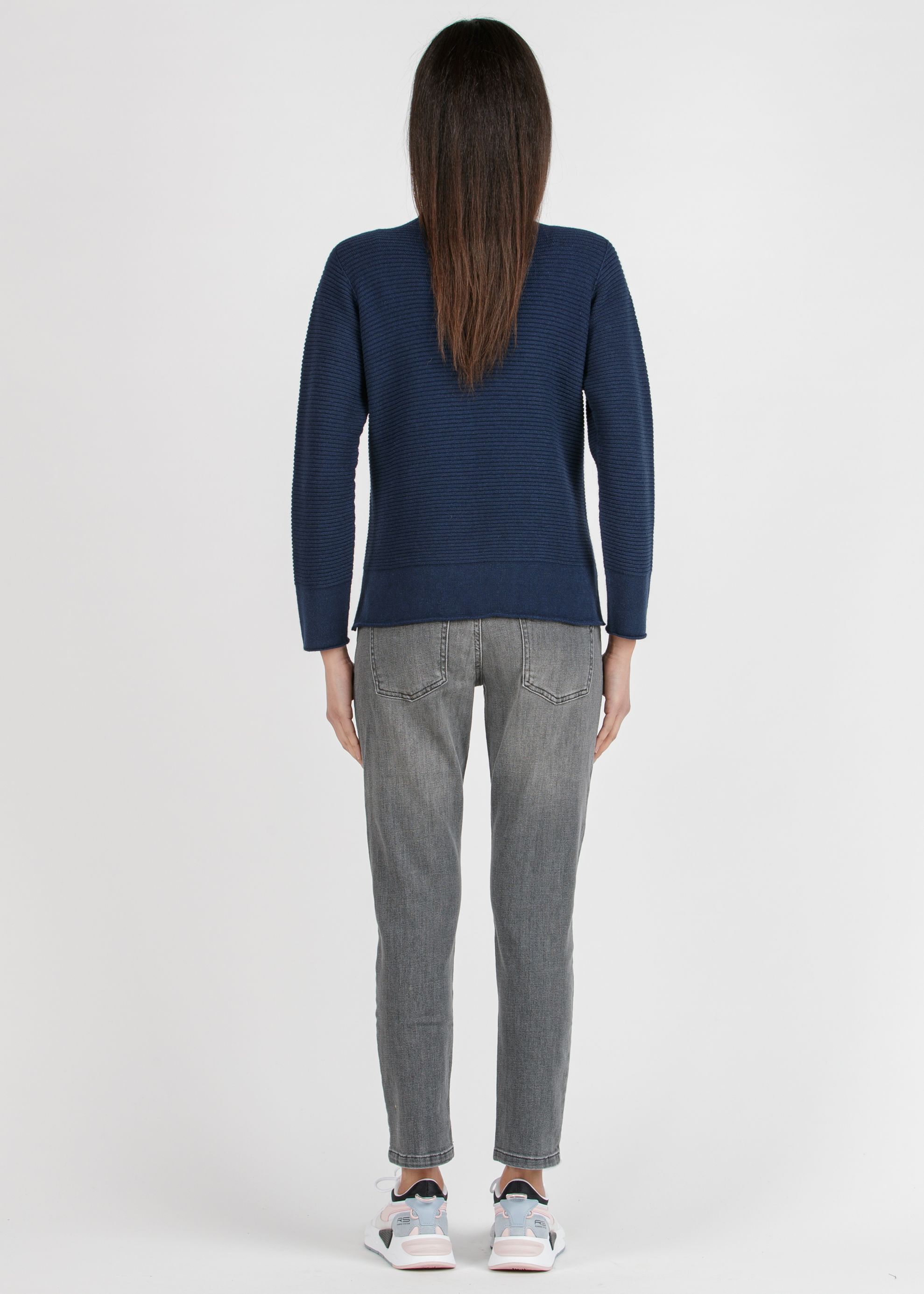 MARIANNA - Maglioncino Premaman in Filato Misto Viscosa-Lana con Collo Alto (Blu, XS)