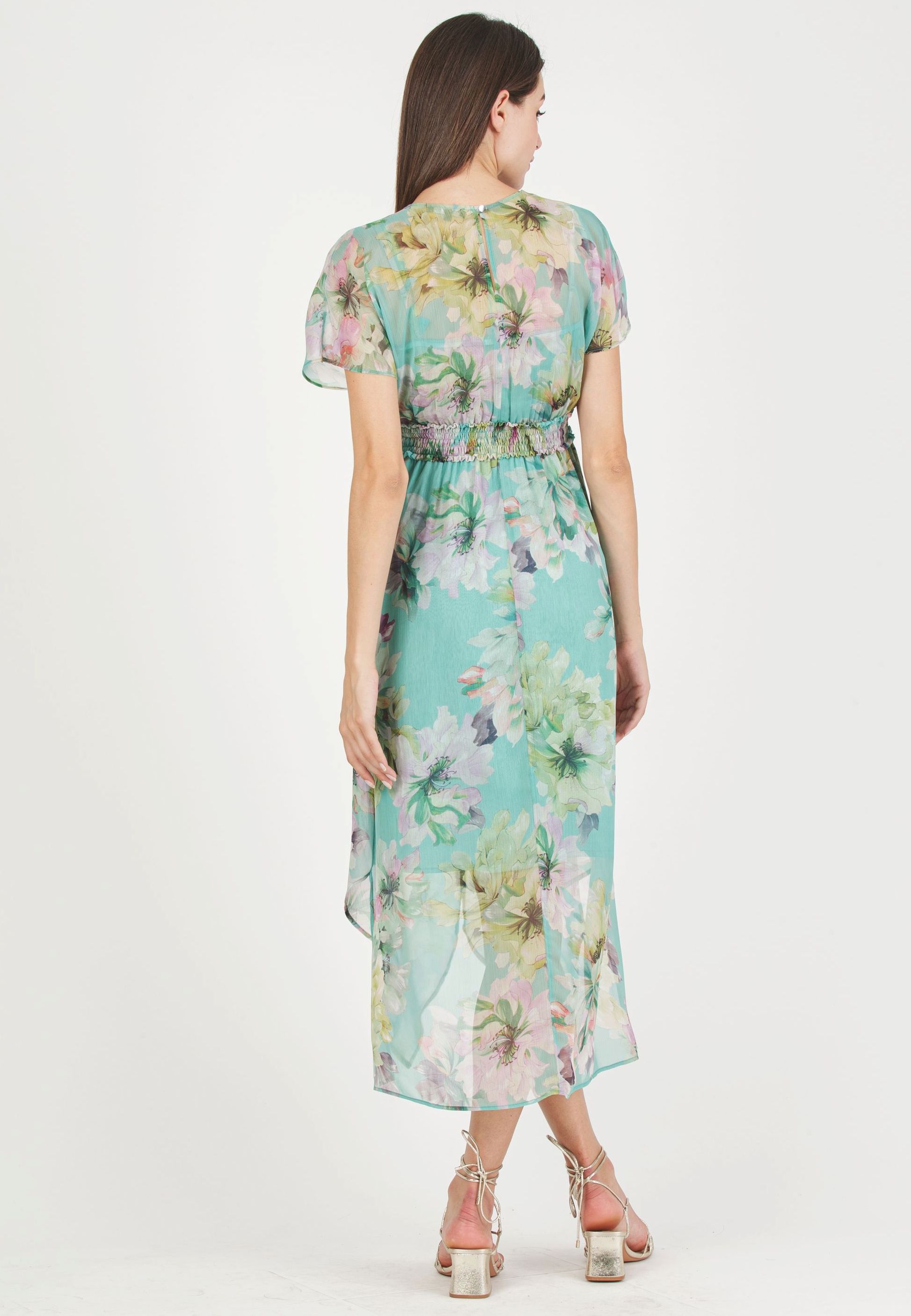 HOLLY - Maternity & Nursing Dress with Crossed Neckline and Asymmetric Hem (Aqua, XS)