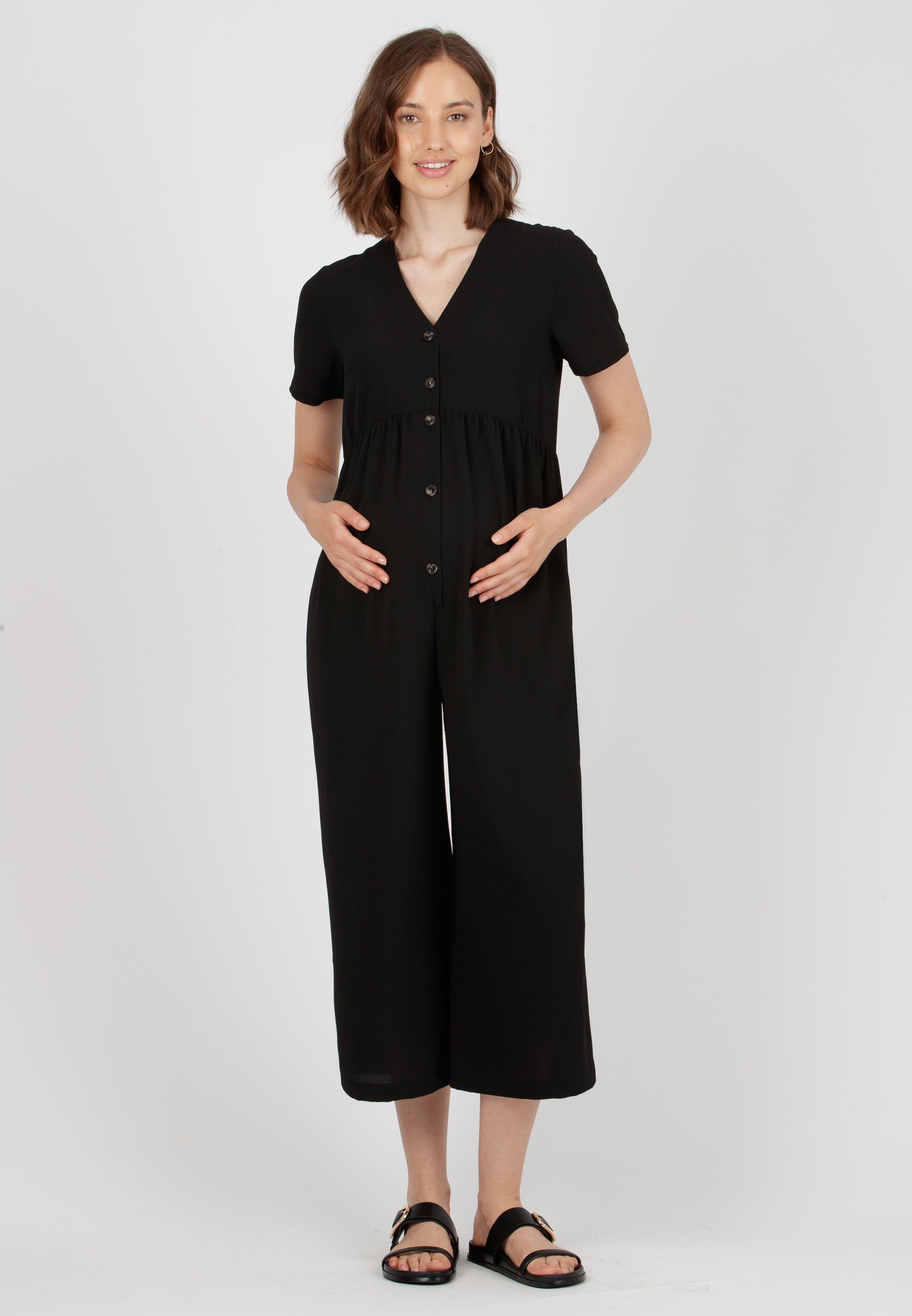 VIVIENNE - Tuta Premaman in Crepe con Bottoni Frontali (Nero, XS)