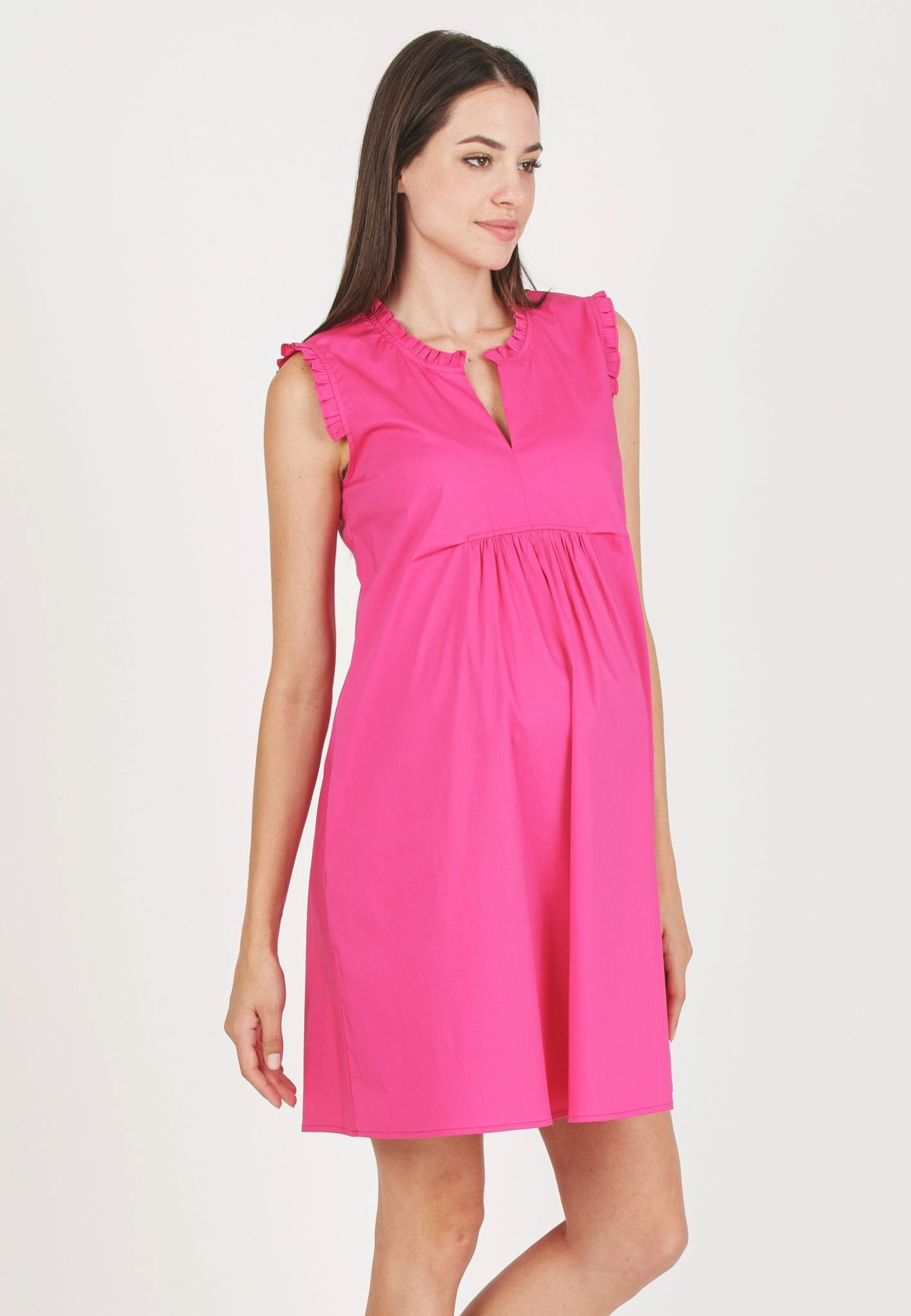 SOFIA - Abito Premaman in Cotone Stretch con Rouches (Ciclamino, XS)
