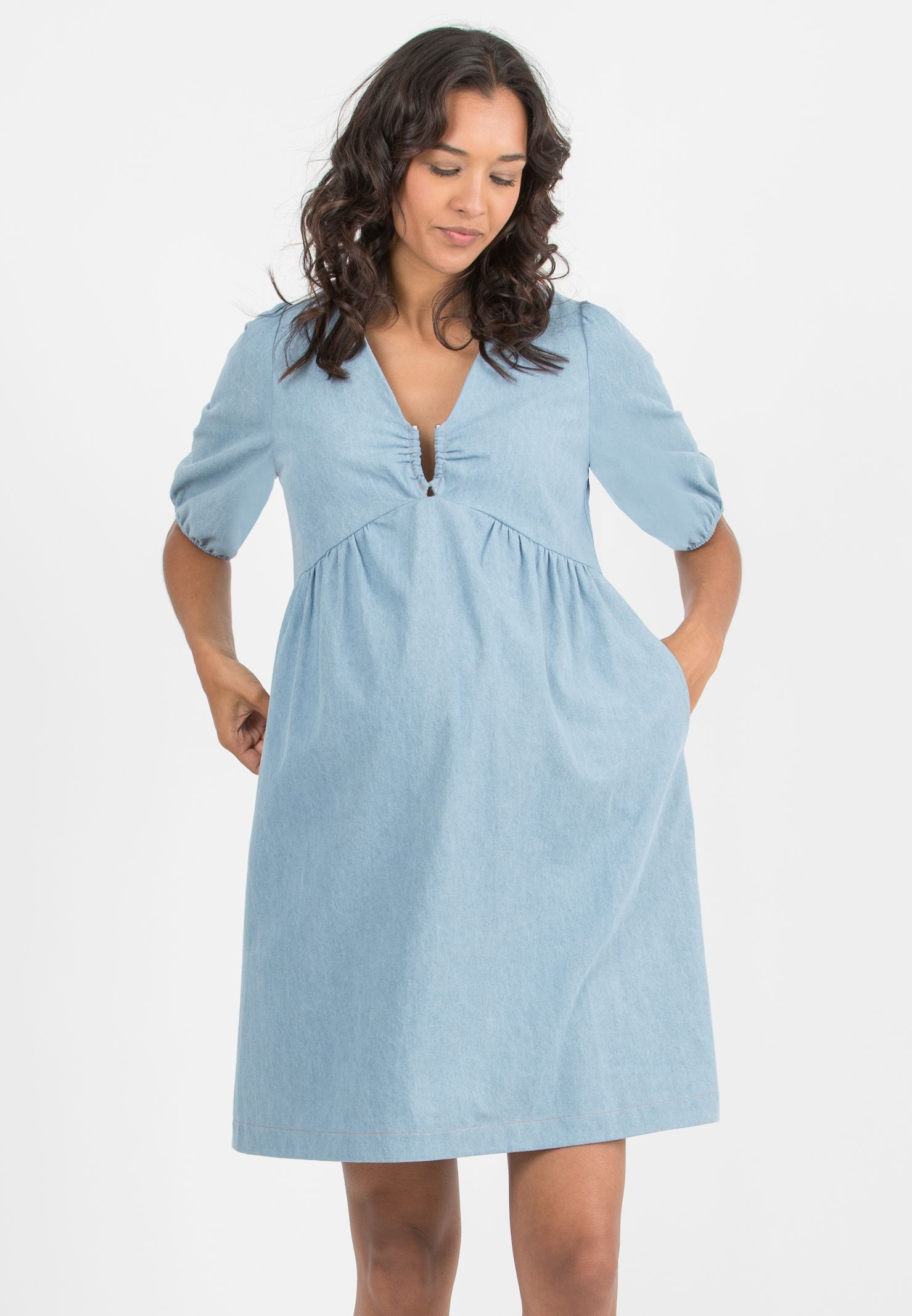 ELISABETTA - Maternity & Nursing Denim Dress (Blue, XS)