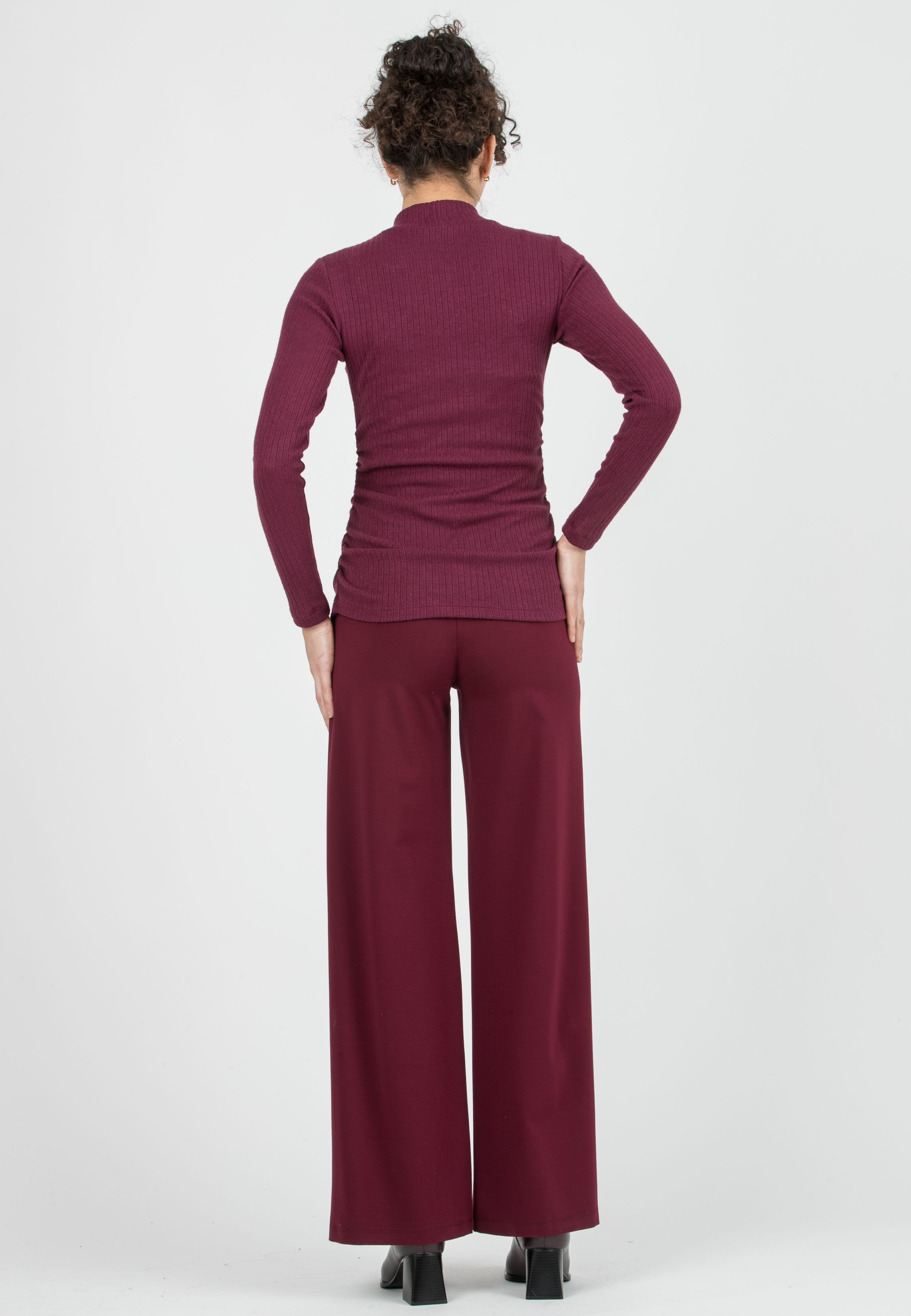 BRENDA - Pantalone Premaman Palazzo in Punto Milano (Bordeaux, XS)